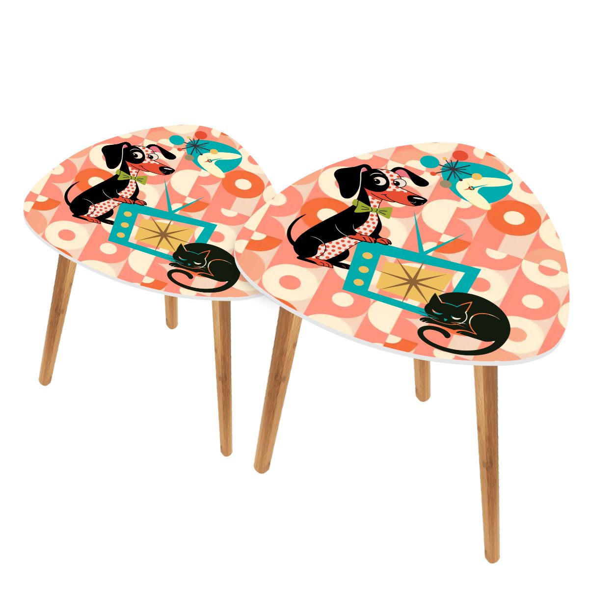Kate McEnroe New York Doxie Dog, Atomic Kitsch Cat Dachshund Accent Tables, Mid Century Modern Retro Nesting TablesNesting TablesHltJvkKkJG