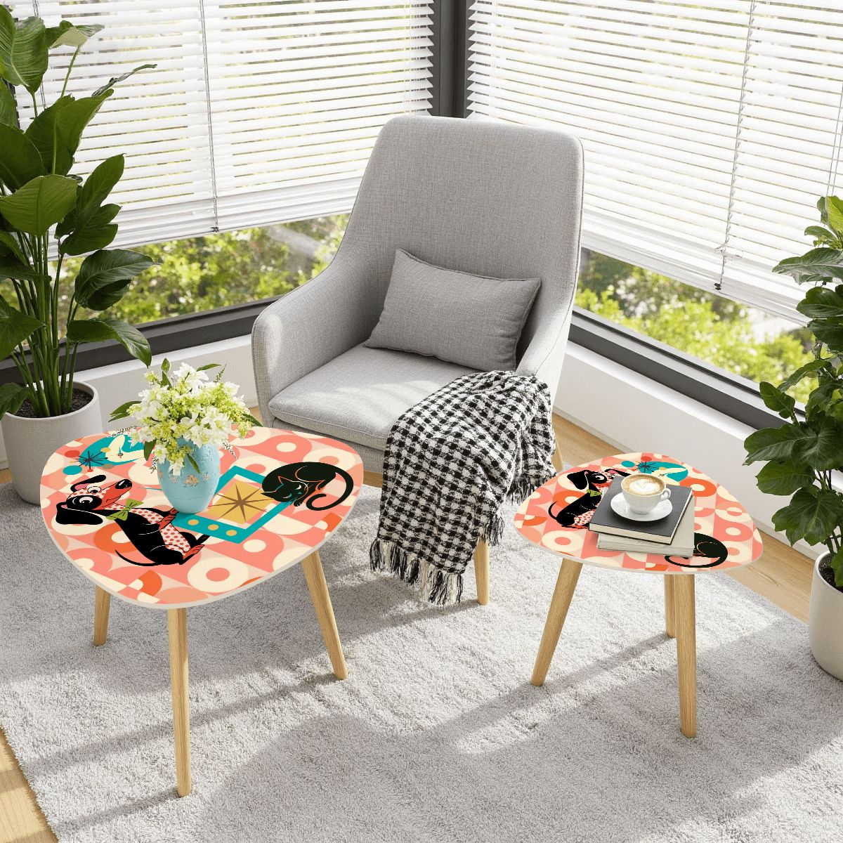 Kate McEnroe New York Doxie Dog, Atomic Kitsch Cat Dachshund Accent Tables, Mid Century Modern Retro Nesting TablesNesting TablesHltJvkKkJG