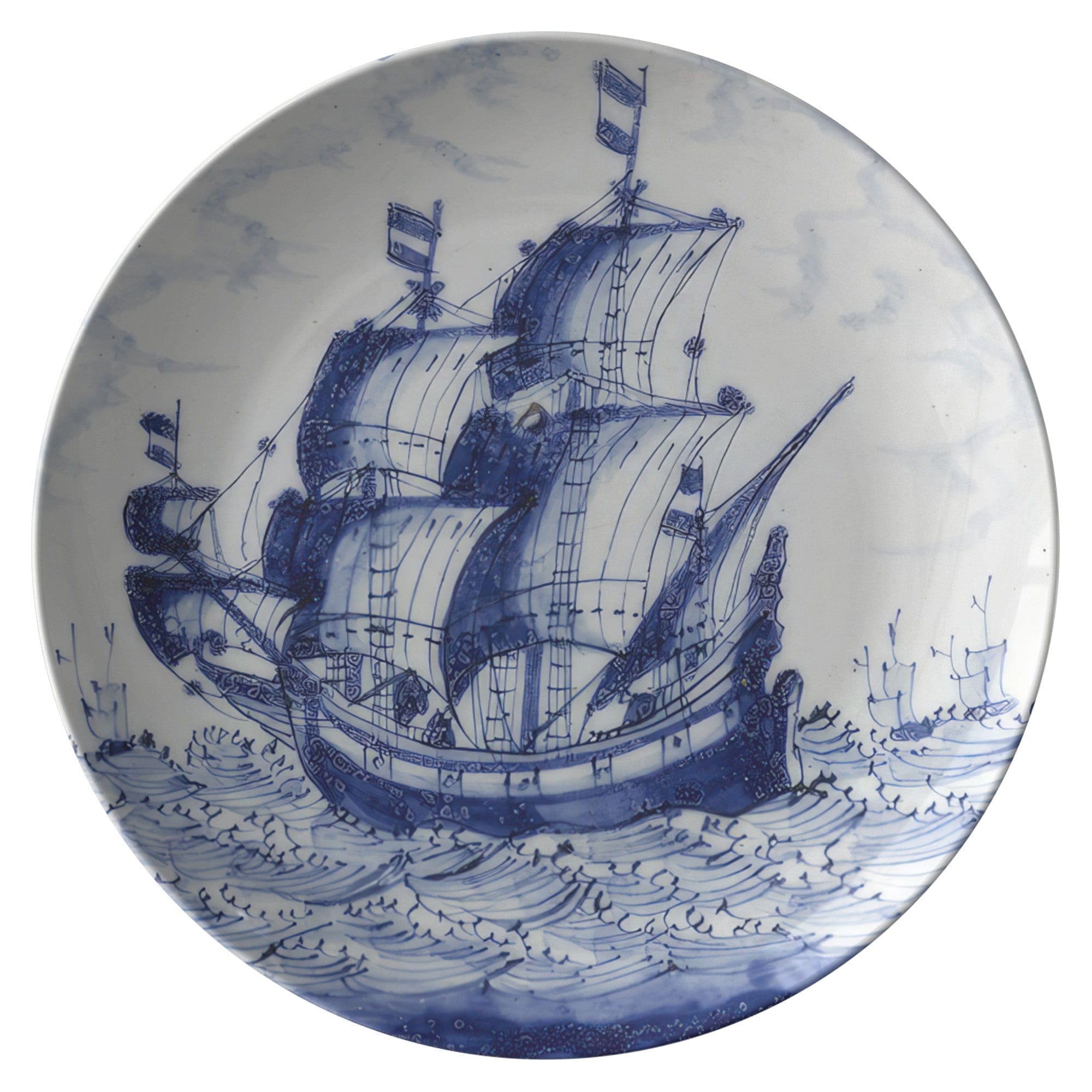 Kate McEnroe New York Dutch Delft Blue Whaling Ship Dinner PlatesPlatesP22 - DDB - SHP - 2S