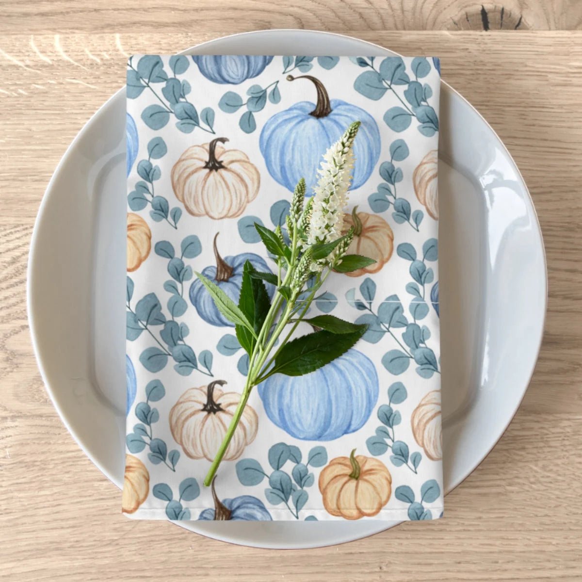 Kate McEnroe New York Fall Napkins, Blue Pumpkin Floral Set of 4 Napkins, Autumn Farmhouse Table Decor, Fall Decor, Thanksgiving Tabletop Decor, Housewarming GiftNapkinsPMK08.1251290