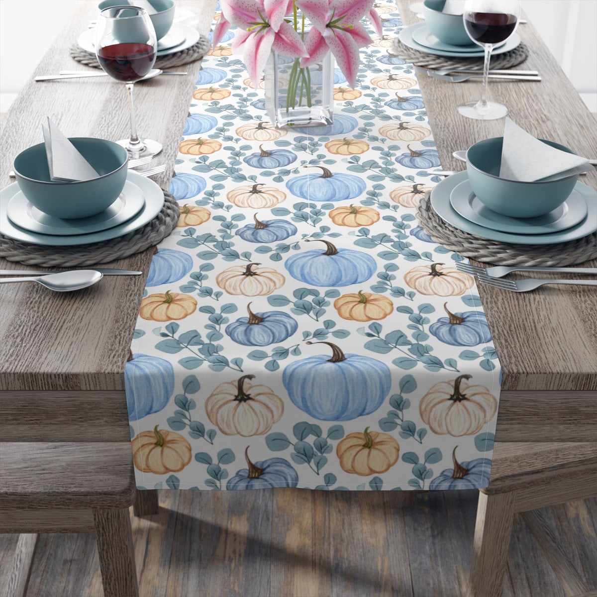 Kate McEnroe New York Fall Table Runner, Blue Pumpkin Table Decor, Autumn Table Linen, Farmhouse Decor, Fall Decor, Floral Tabletop Decor, Thanksgiving DecorTable Runners15023622896658019719