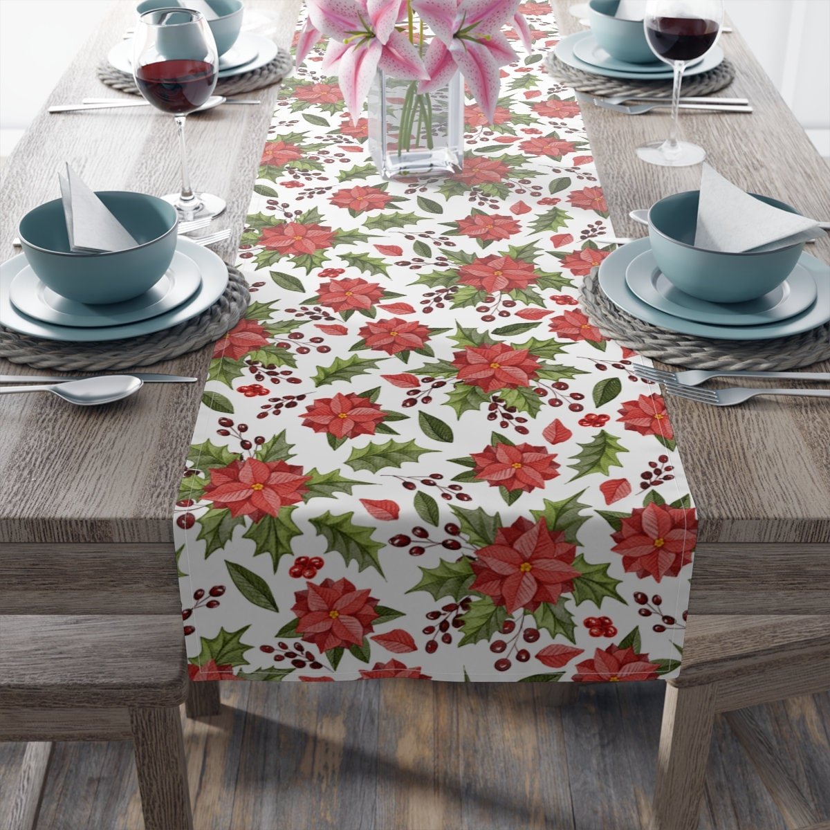 Kate McEnroe New York Farmhouse Poinsettia Christmas Floral Table RunnerTable Runners49272438048298413999