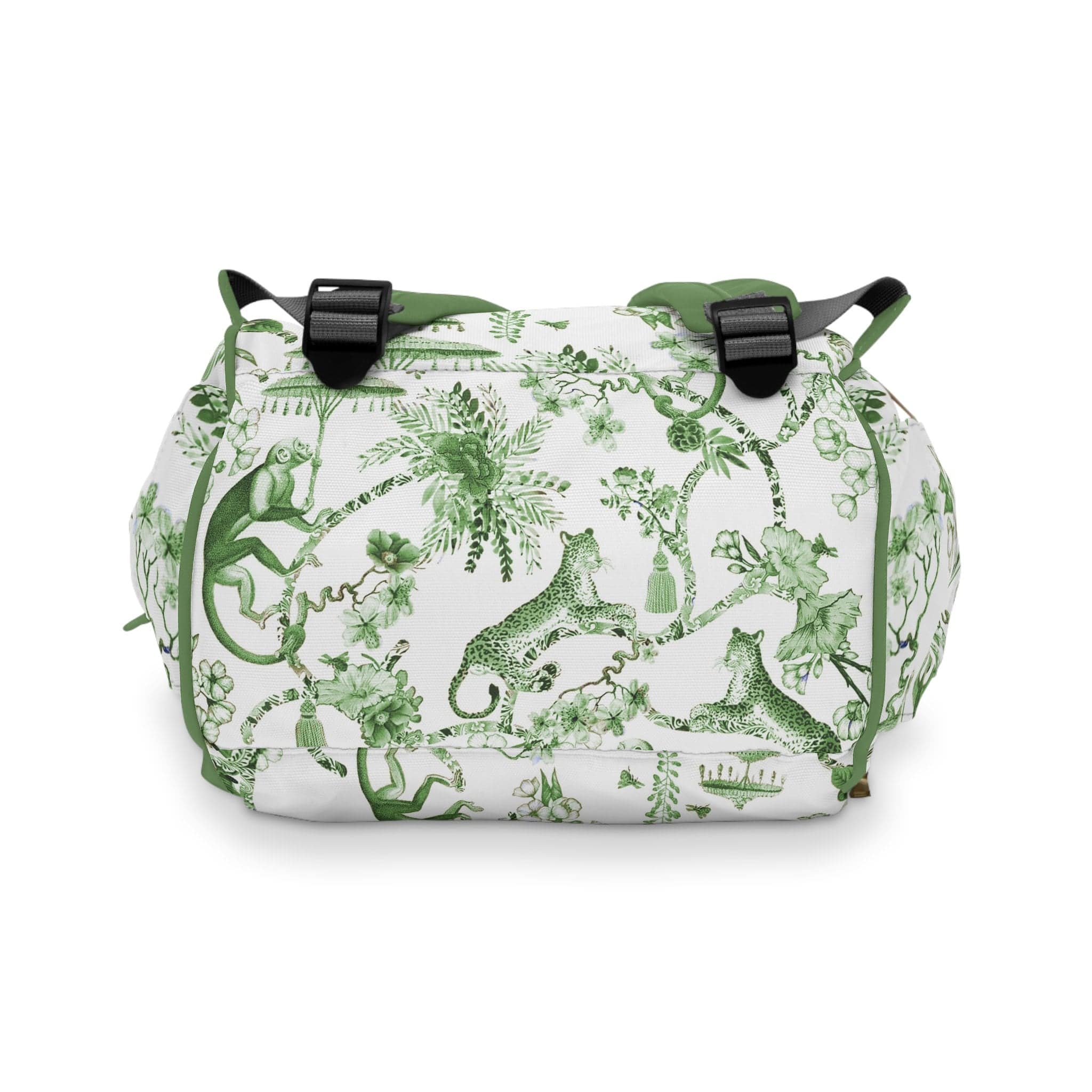 Kate McEnroe New York Floral Green and White Chinoiserie Jungle Multifunctional Backpack, Diaper Bag, Weekender Bag, Carry - on Luggage Bag, Multipurpose BackpackDiaper Bags16805015716788328462