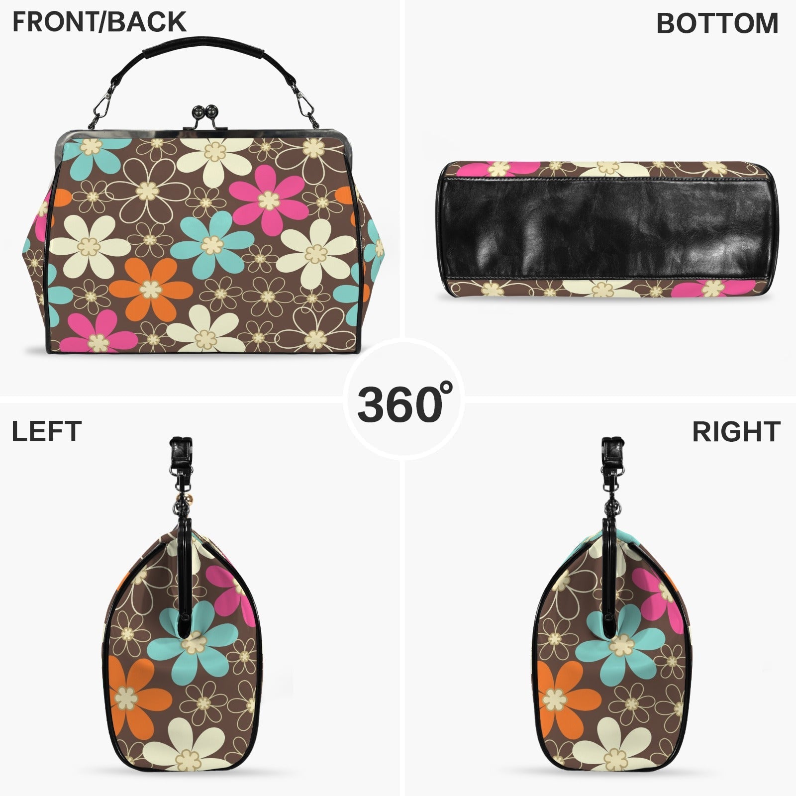 Kate McEnroe New York Flower Power Kiss Lock Handbag Retro 60s Mod Daisy PurseCrossbody BagsD3292609