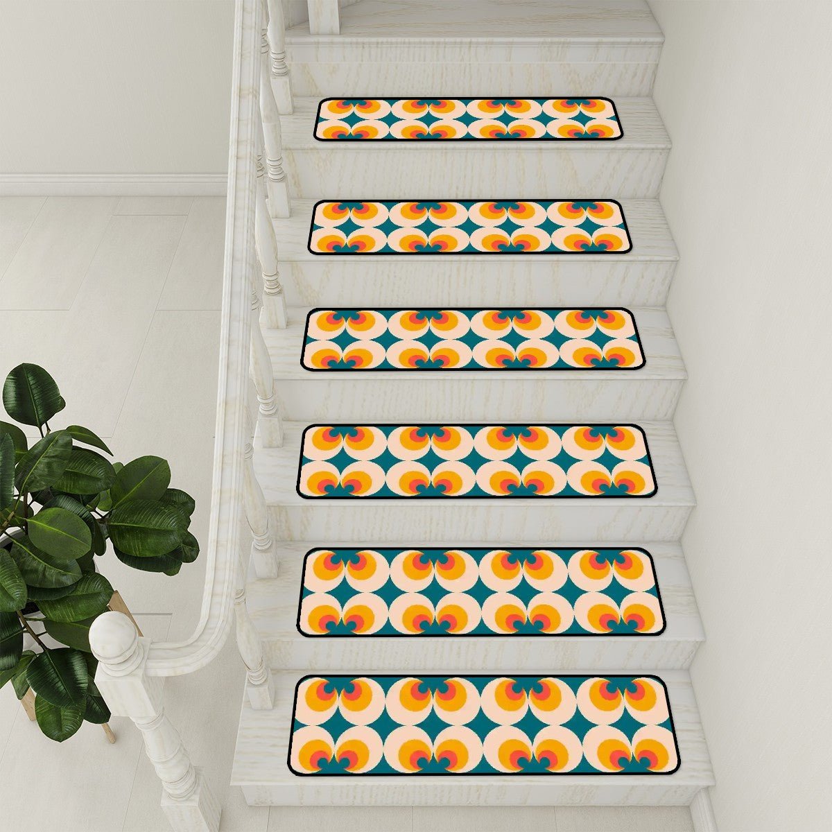 Kate McEnroe New York Flower Power Stair Treads, Mid Century Modern 70s Mod Floral Step CoversStair TreadsSkN0UNhWoG