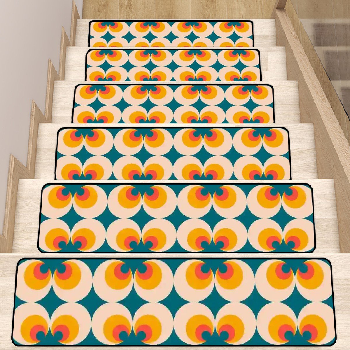 Kate McEnroe New York Flower Power Stair Treads, Mid Century Modern 70s Mod Floral Step CoversStair TreadsSkN0UNhWoG