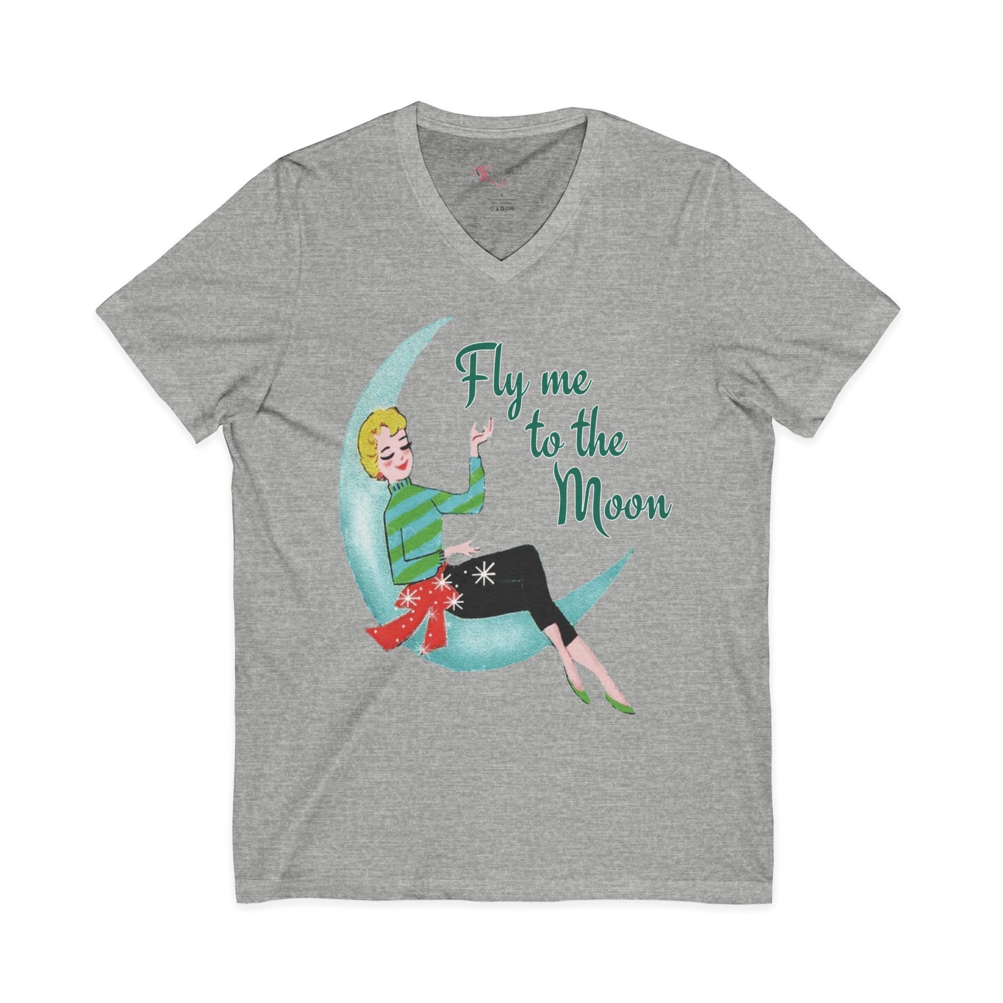 Kate McEnroe New York Fly Me to the Moon Retro Mid Century Modern Kitsch V Neck T ShirtT-Shirts36564673275586921357