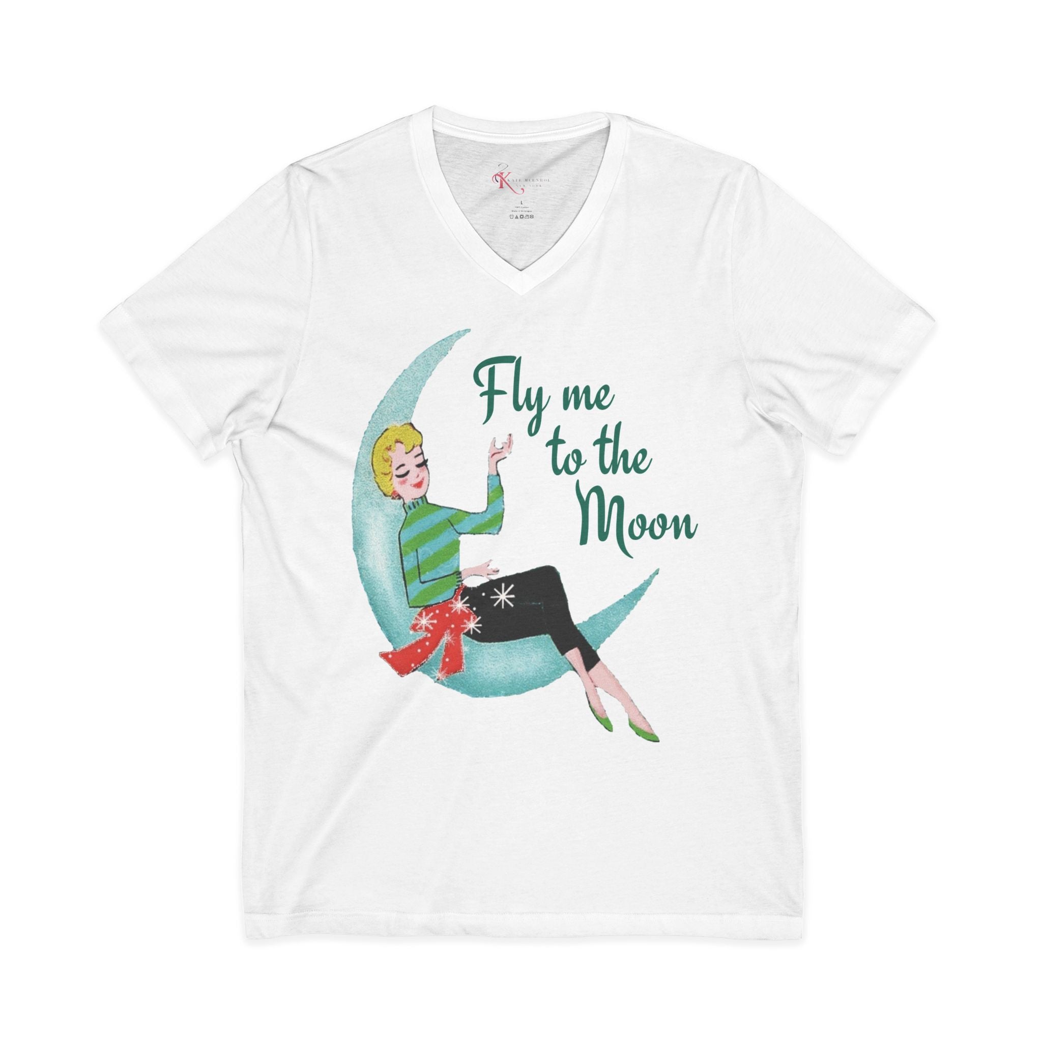 Kate McEnroe New York Fly Me to the Moon Retro Mid Century Modern Kitsch V Neck T ShirtT-Shirts92973959955247470012