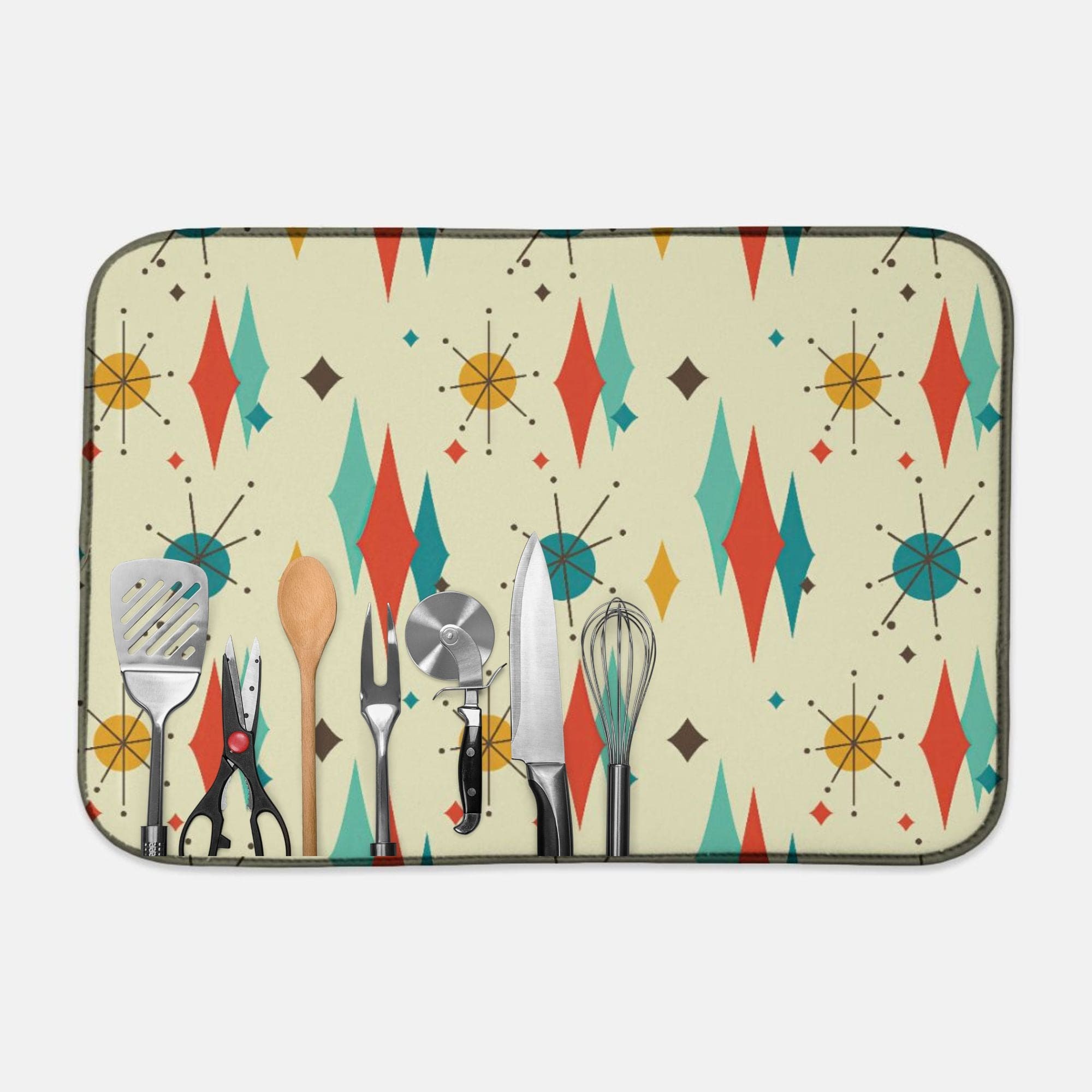 Kate McEnroe New York Franciscan Diamond Starburst Dish Mat, Mid Century Modern Retro 50s Kitchen DecorDish Drying MatsPMK18.2544741