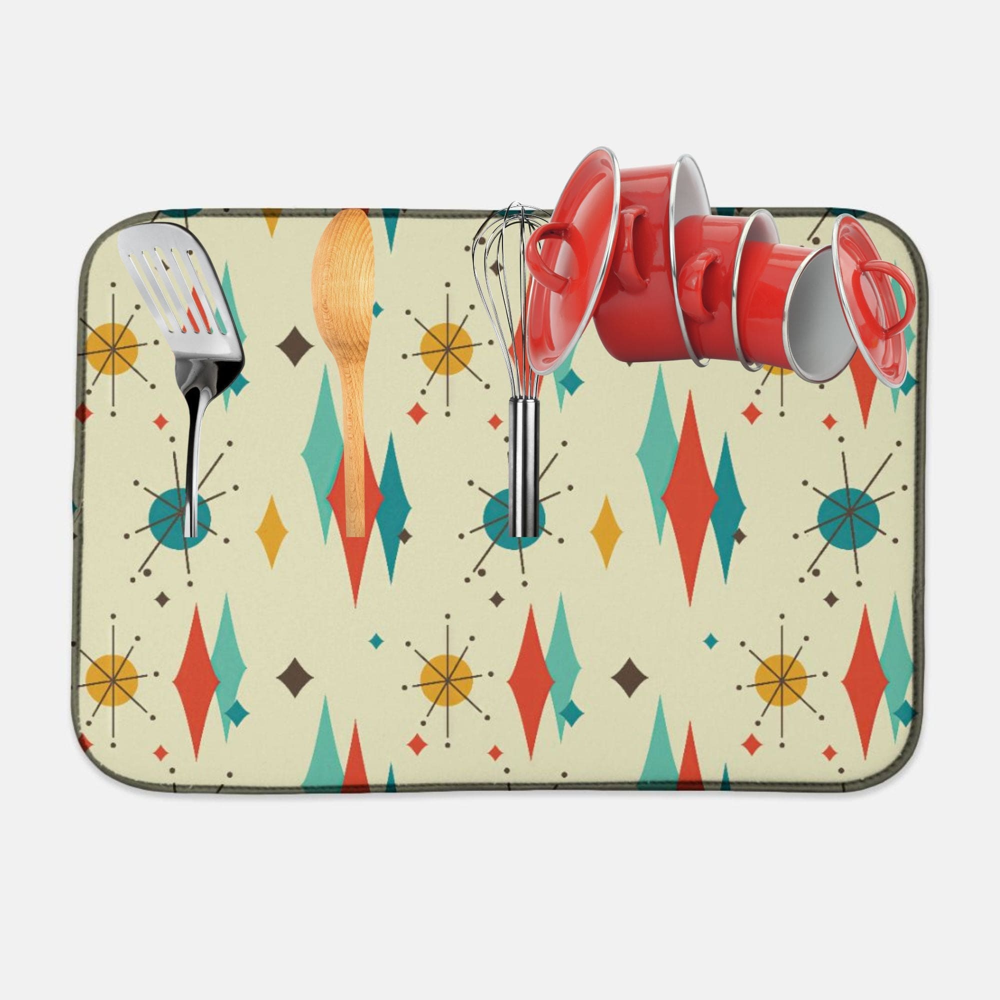 Kate McEnroe New York Franciscan Diamond Starburst Dish Mat, Mid Century Modern Retro 50s Kitchen DecorDish Drying MatsPMK18.2544741