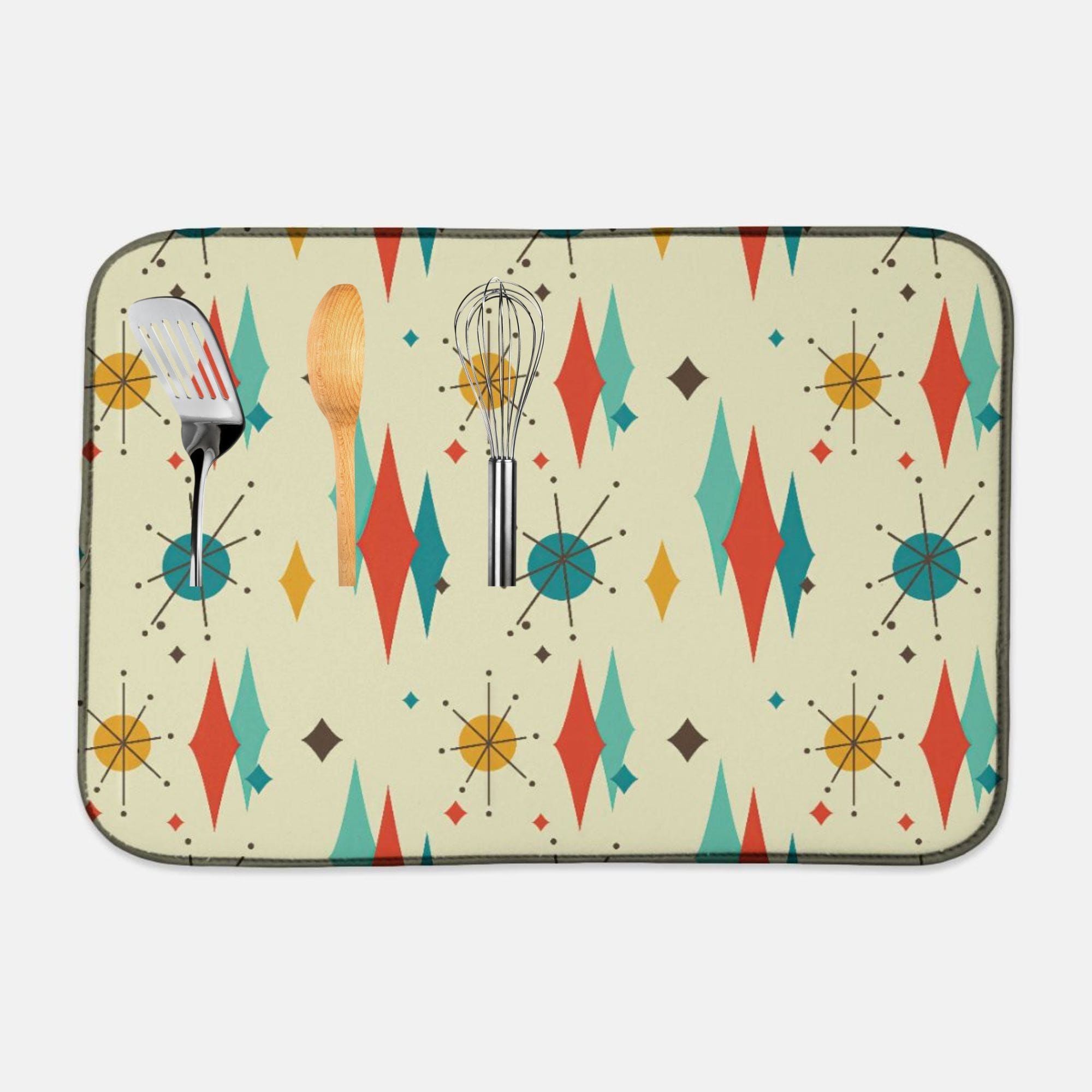 Kate McEnroe New York Franciscan Diamond Starburst Dish Mat, Mid Century Modern Retro 50s Kitchen DecorDish Drying MatsPMK18.2544741