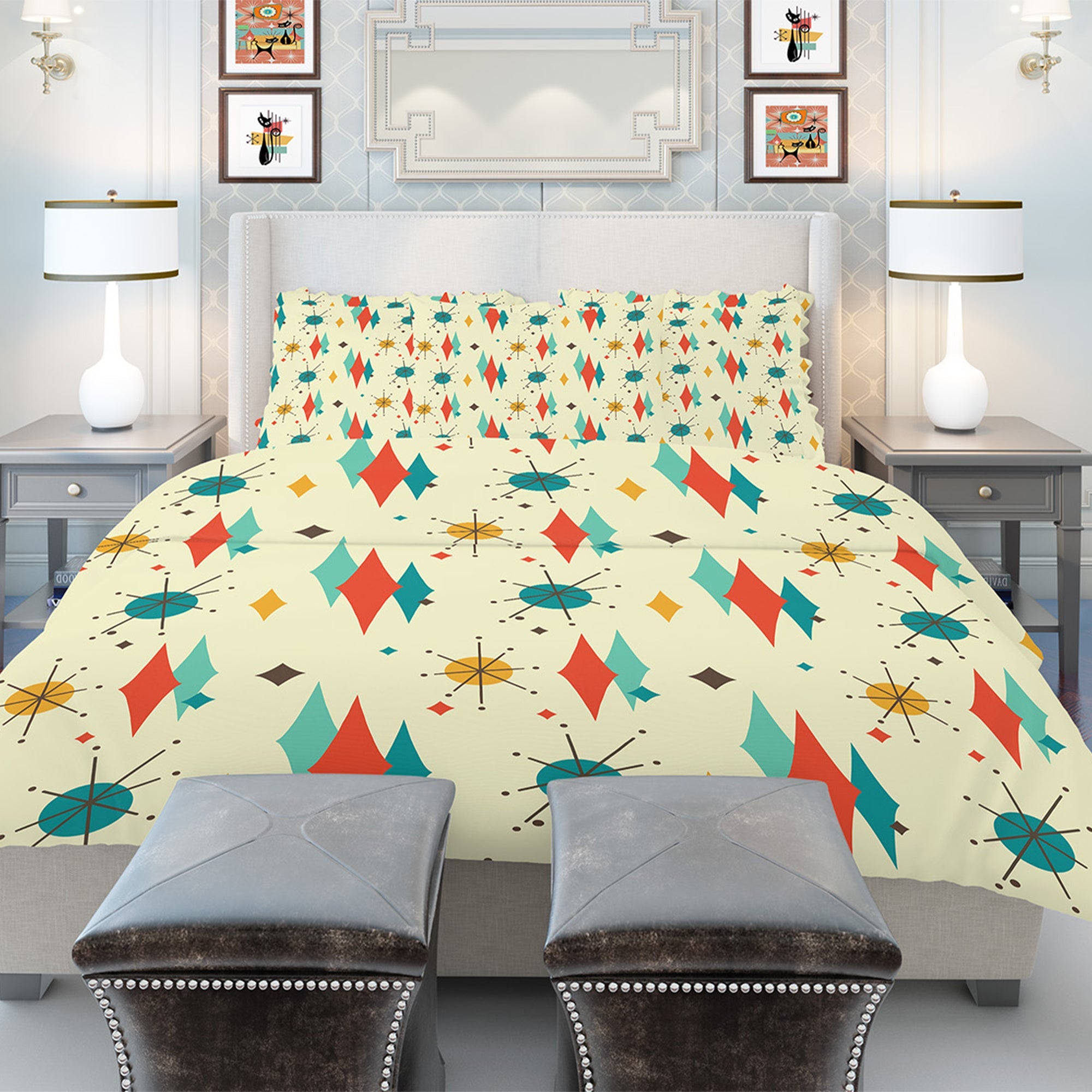 Kate McEnroe New York Franciscan Diamond Starburst Duvet Cover, Mid Century Modern Retro Atomic Age BeddingDuvet Covers18770475839805629052