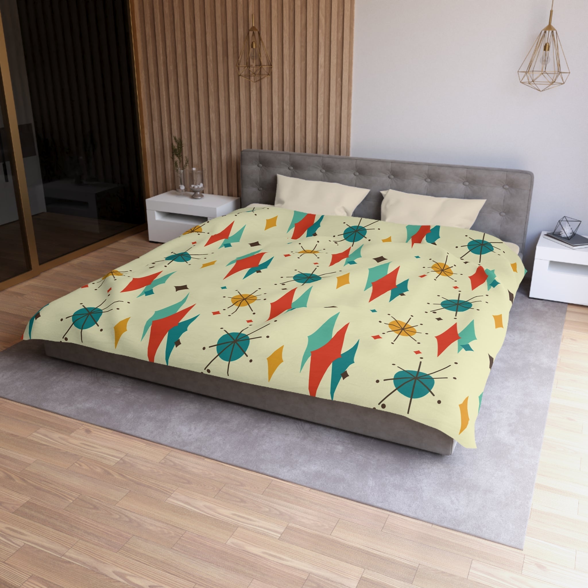 Kate McEnroe New York Franciscan Diamond Starburst Duvet Cover, Mid Century Modern Retro Atomic Age BeddingDuvet Covers24070264691097847107