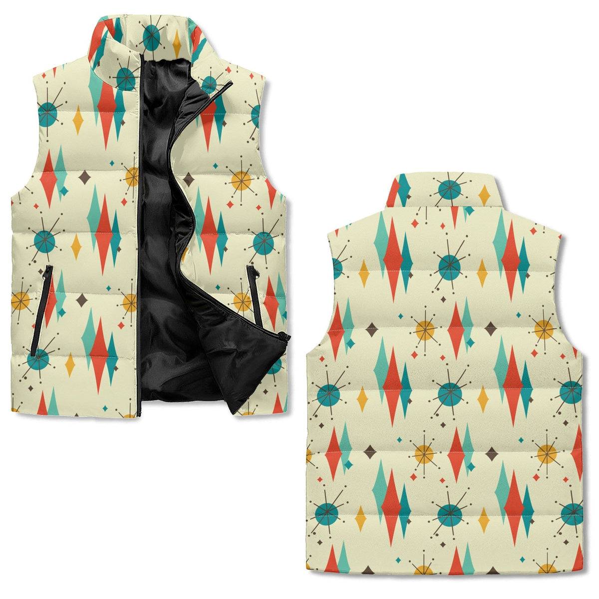 Kate McEnroe New York Franciscan Diamond Starburst Mid Century Modern Puffer JacketPuffer VestsN7M75XGW-1