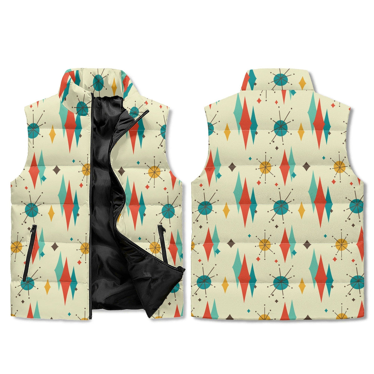 Kate McEnroe New York Franciscan Diamond Starburst Mid Century Modern Puffer JacketPuffer VestsN7M75XGW-1