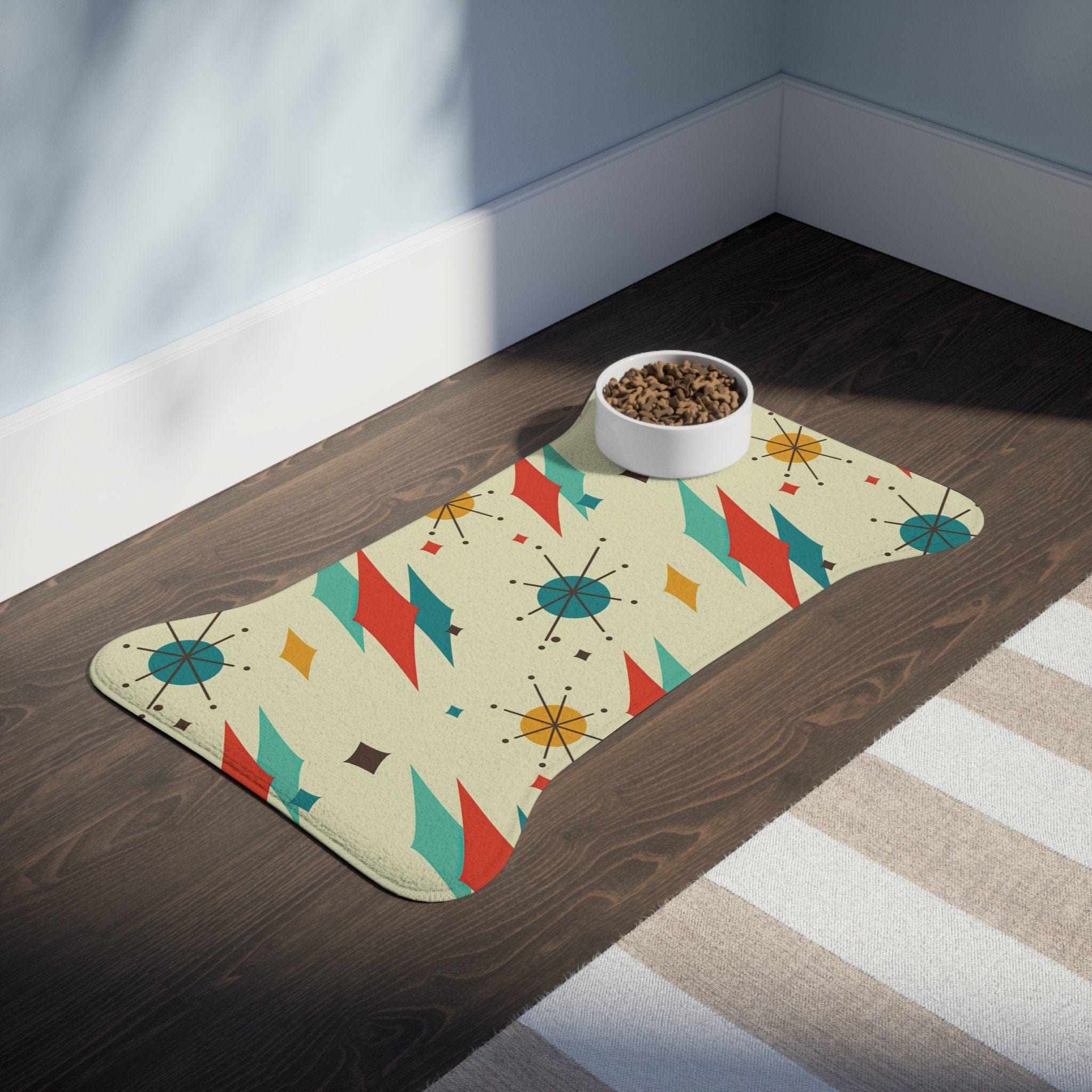 Kate McEnroe New York Franciscan Diamond Starburst Pet Feeding Mat, Bone and Fish Shape Cat, Dog Non - Slip, Highly Absorbent Pad, Pet Lovers Gift - 128081923Pet Feeding Mats26750237531083241044