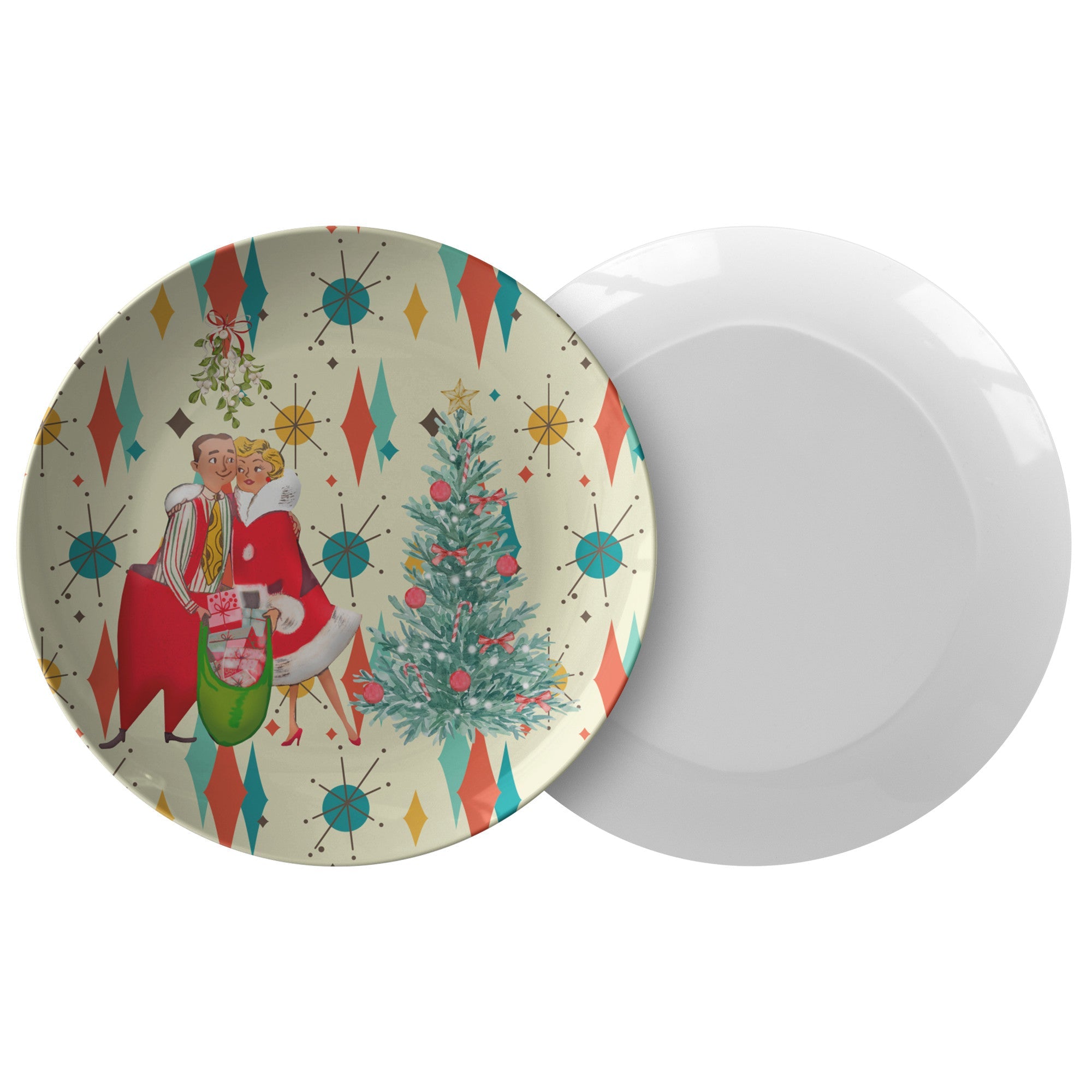 Kate McEnroe New York Franciscan Diamond Starburst Retro Vintage 50s Kitsch Christmas Card Art Dinner PlatePlates9820SINGLE