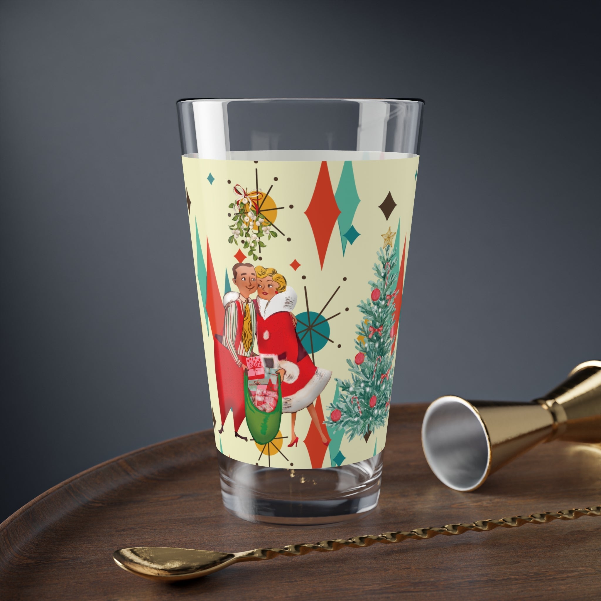 Kate McEnroe New York Franciscan Diamond Starburst Retro Vintage 50s Kitsch Christmas Card Art Glassware, MCM Barware, Cocktail, Drinking GlassMixing Glasses29948670316231229892