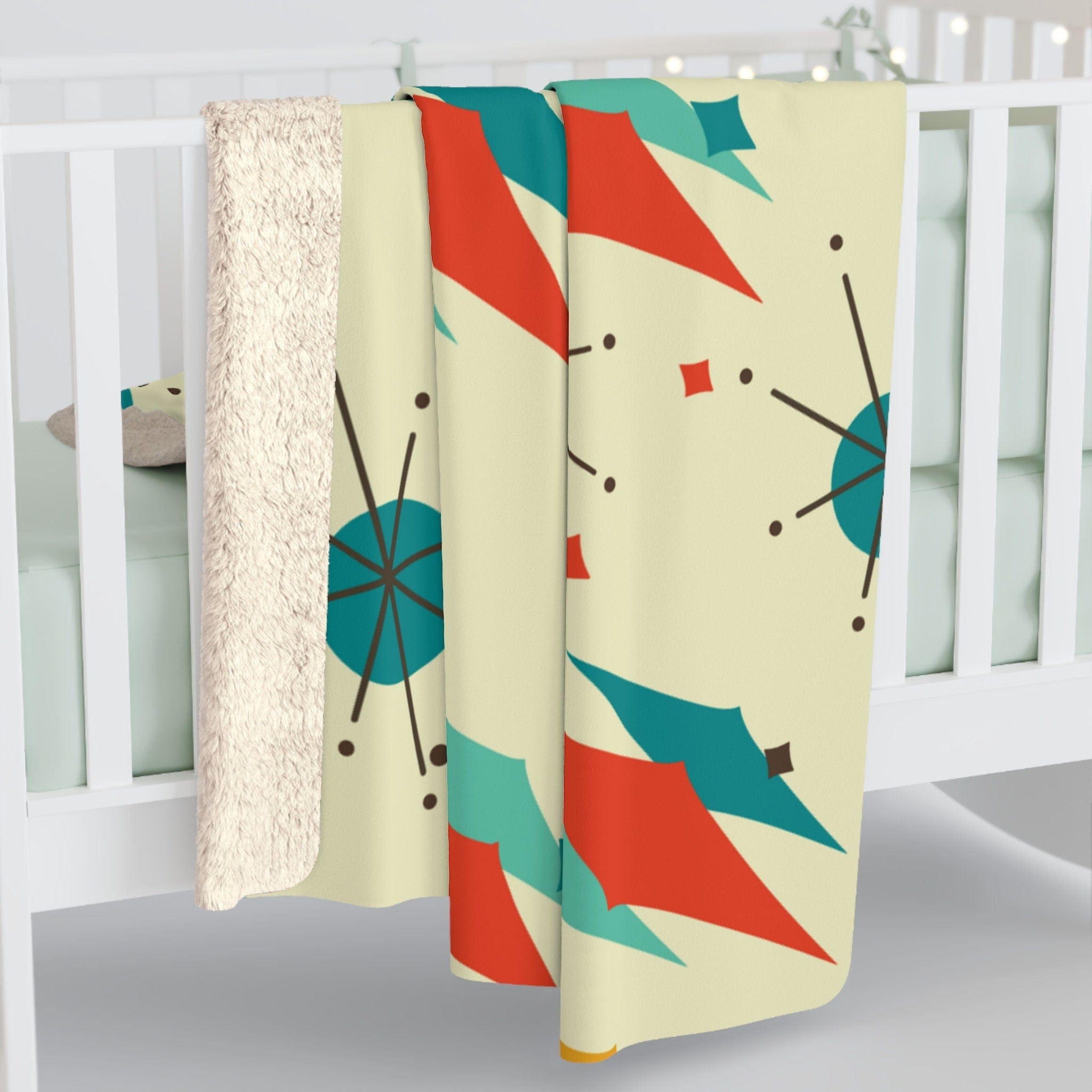 Kate McEnroe New York Franciscan Diamond Starburst Sherpa Plush Blanket, Mid Century Modern Retro Geometric Living Room, Bedroom Decor - 13409123Blankets74518425857115659847