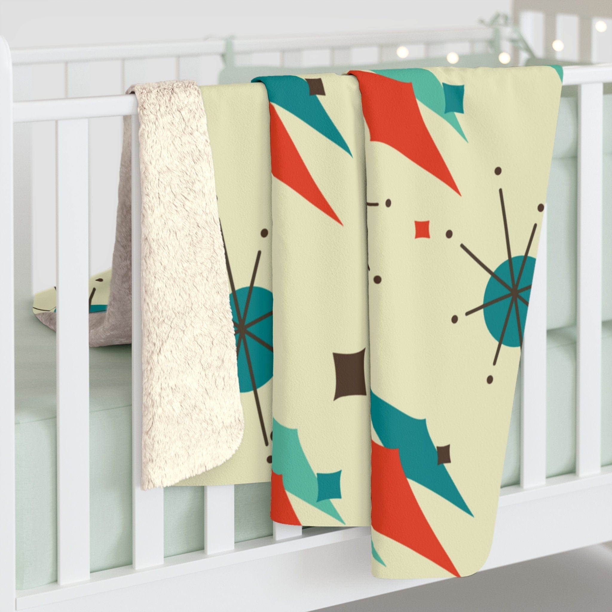 Kate McEnroe New York Franciscan Diamond Starburst Sherpa Plush Blanket, Mid Century Modern Retro Geometric Living Room, Bedroom Decor - 13409123Blankets74518425857115659847