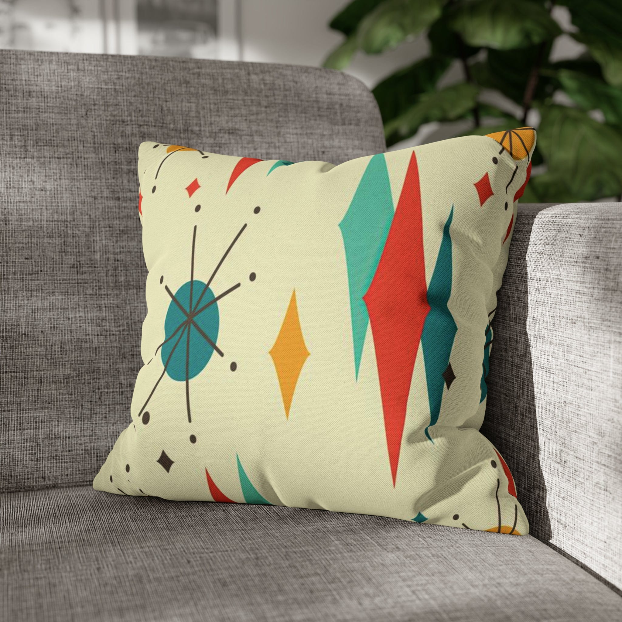 Kate McEnroe New York Franciscan Diamond Starburst Throw Pillow Covers in Mid Century Modern Orange, Teal, Cream Hues, Retro 50s MCM Cushion CoverThrow Pillow Covers26814568736976790887