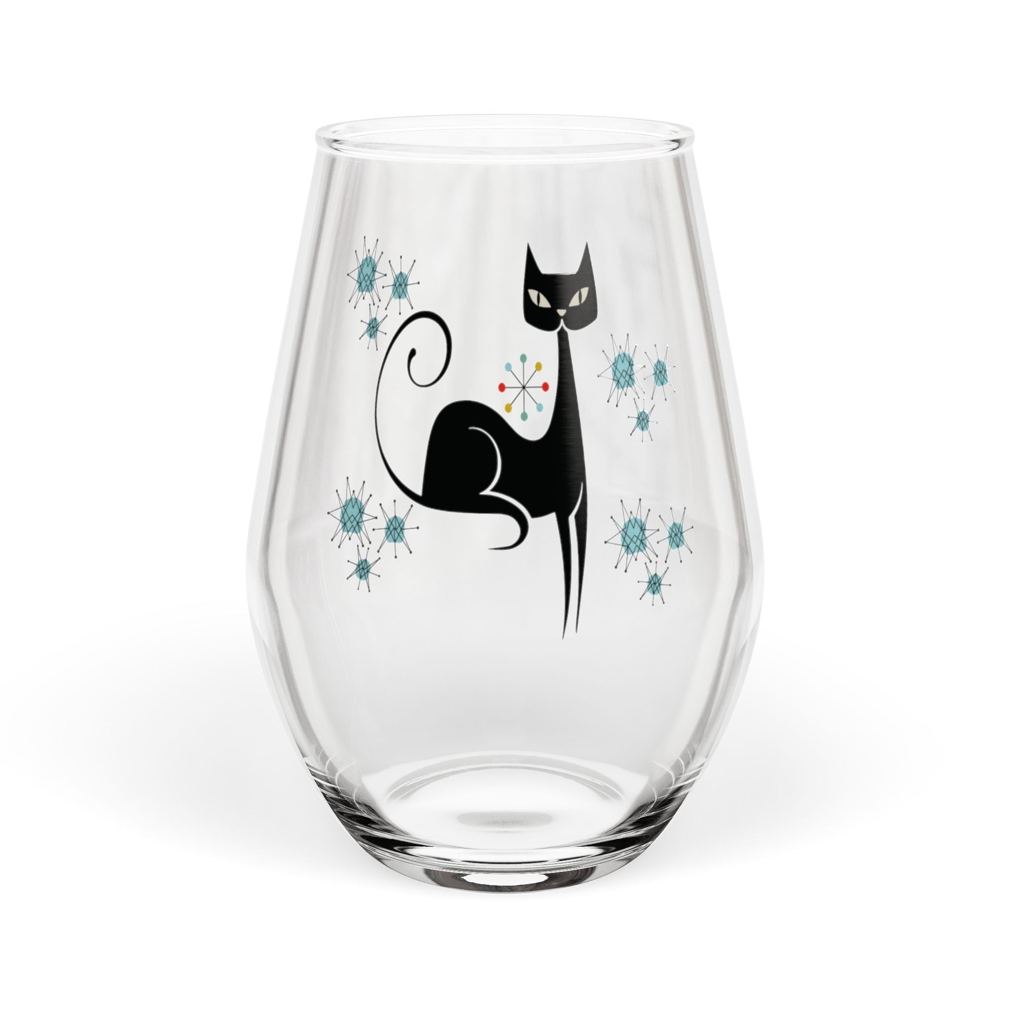 Kate McEnroe New York Franciscan Starburst Atomic Cat Stemless Wine Glass, Mid Century Modern Retro BarwareWine Glasses12541836861827153556