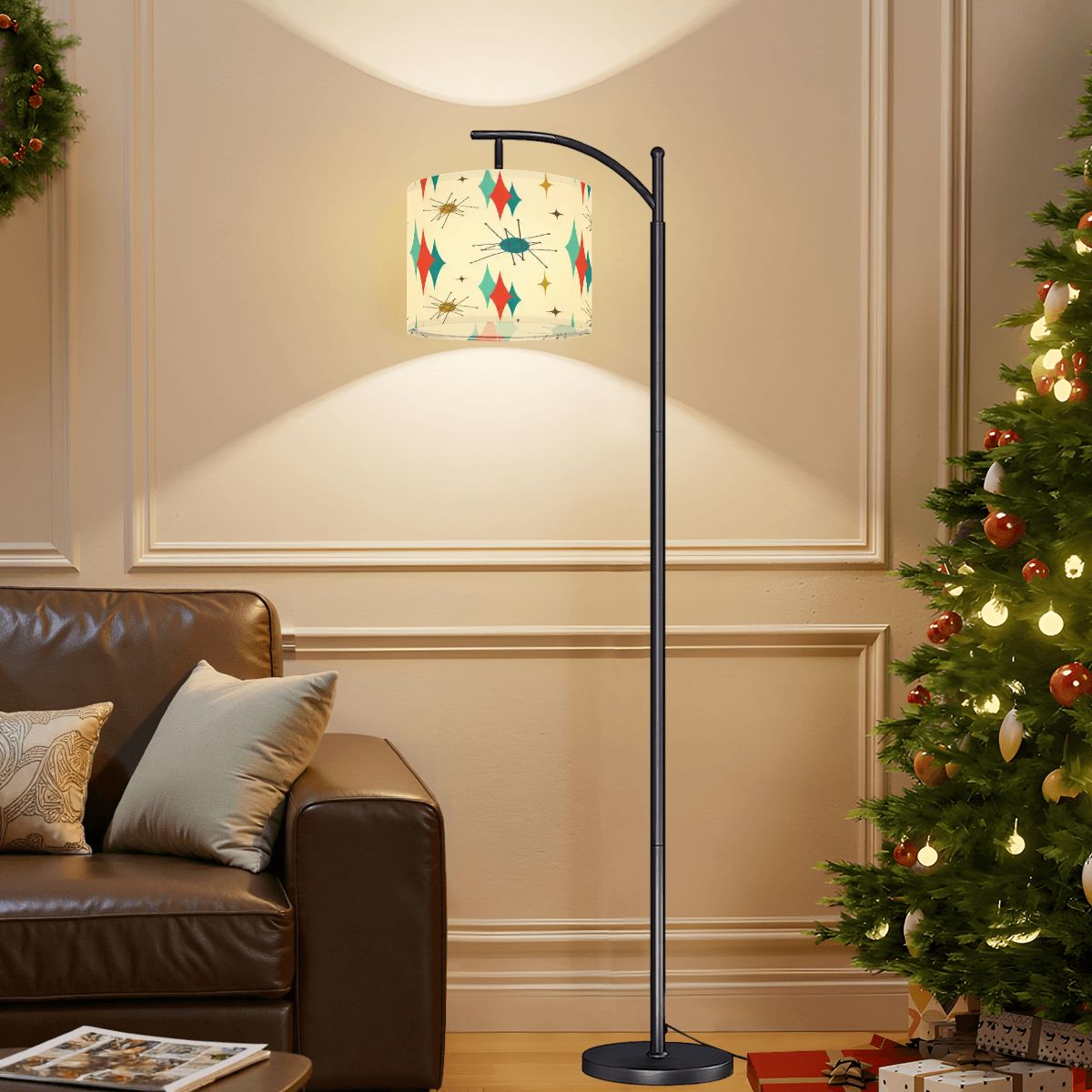 Kate McEnroe New York Franciscan Starburst Mid Century Modern Floor Lamp, 50s MCM Arc Lamp, Retro Teal Orange Starburst LightingArc Floor LampsnznTxUvAHRX