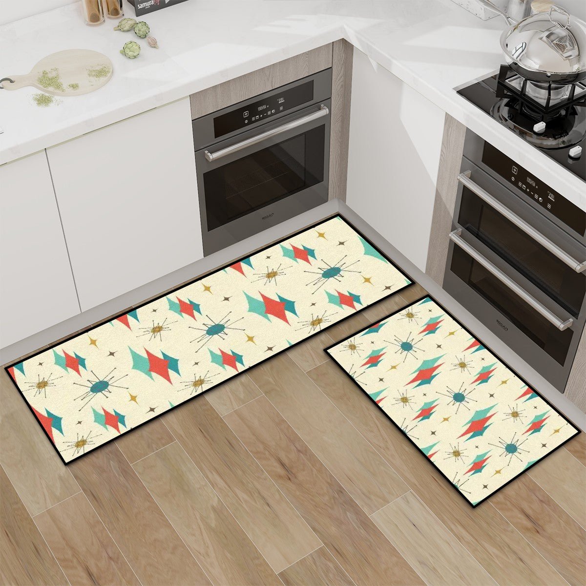 Kate McEnroe New York Franciscan Starburst Mid Century Modern Rug Set, Retro 50s MCM Starburst Floor MatKitchen Floor Mats7vDZ4aLmgd