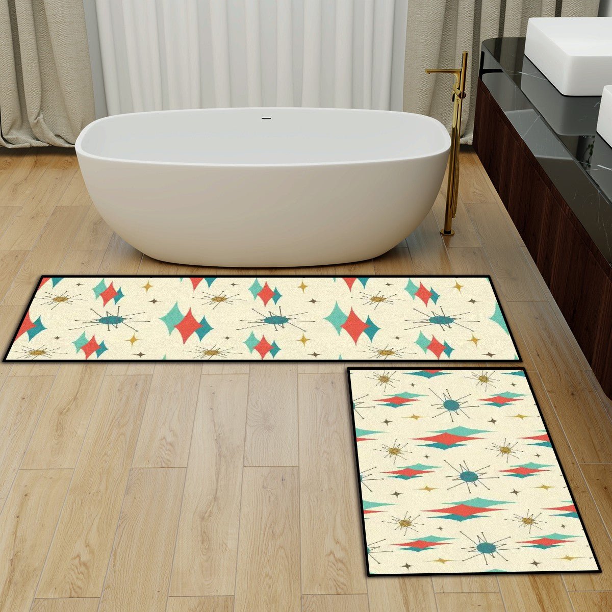 Kate McEnroe New York Franciscan Starburst Mid Century Modern Rug Set, Retro 50s MCM Starburst Floor MatKitchen Floor Mats7vDZ4aLmgd