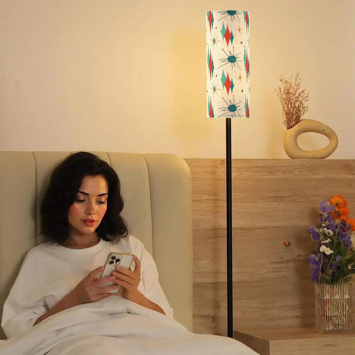 Kate McEnroe New York Franciscan Starburst Mid Century Modern Standing Floor Lamp, 50s MCM Floor Lighting, Retro Teal Orange Starburst Accent LampSlim Floor LampsXIuotrarM1