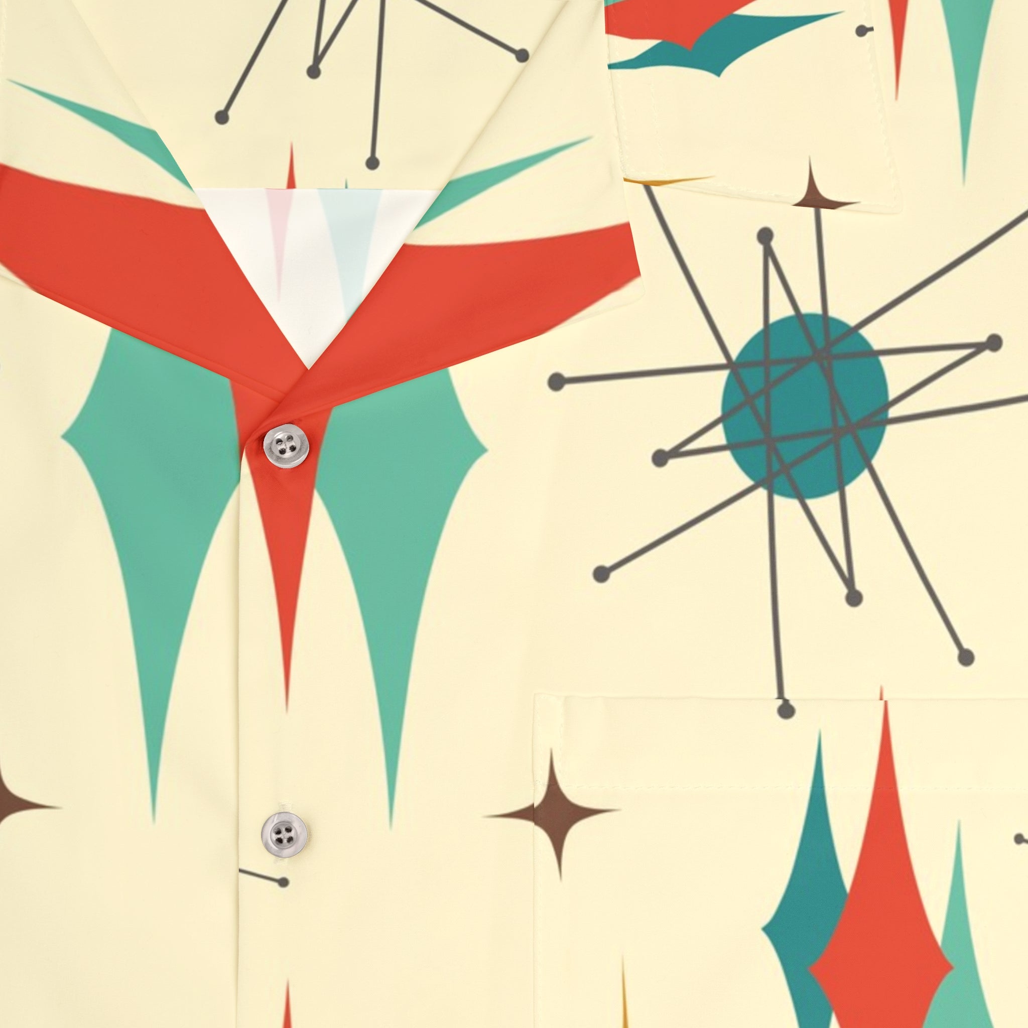 Kate McEnroe New York Franciscan Starburst Retro Button - Up Shirt, Mid Century Modern Atomic 50s Style, Vintage Geometric Men&
