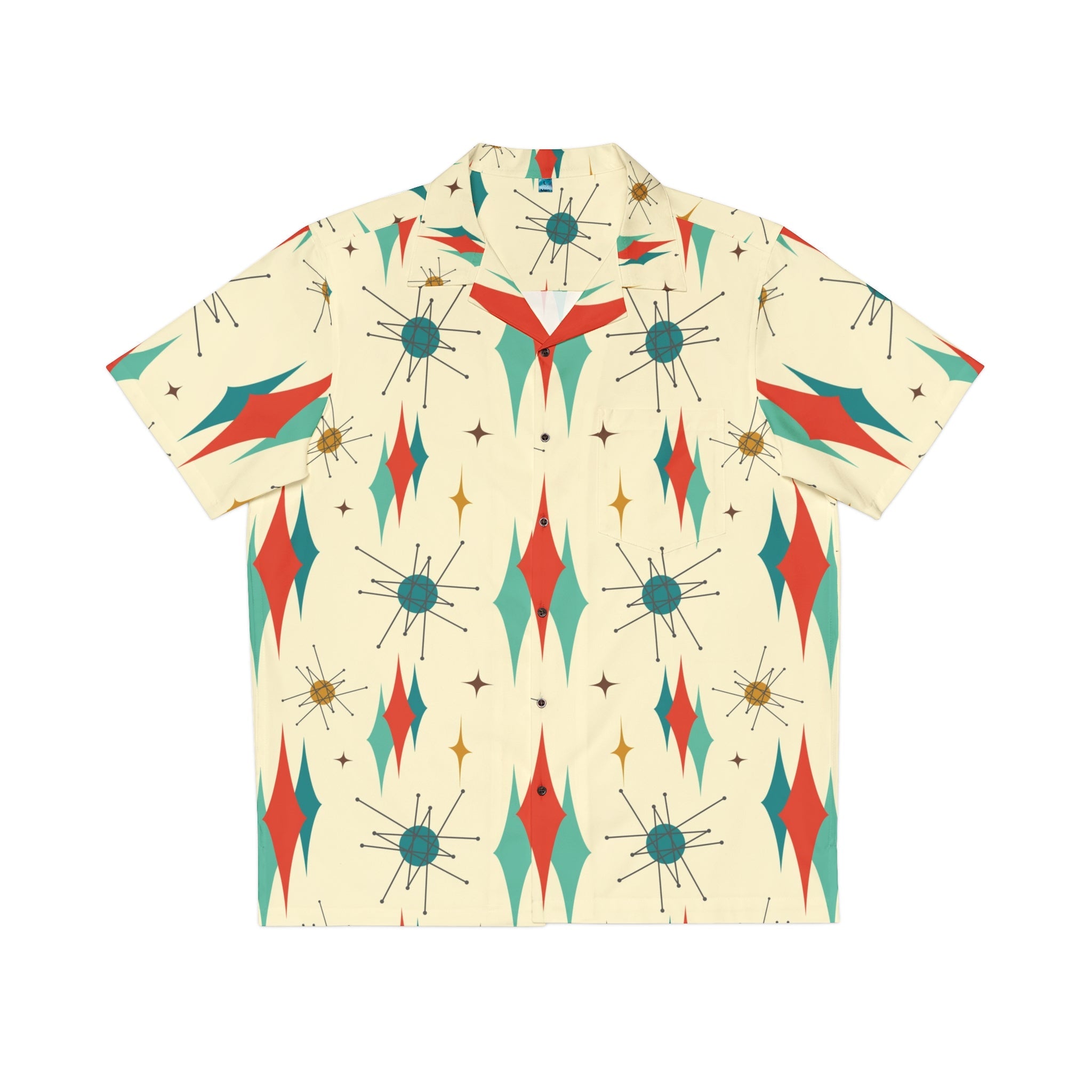 Kate McEnroe New York Franciscan Starburst Retro Button - Up Shirt, Mid Century Modern Atomic 50s Style, Vintage Geometric Men&