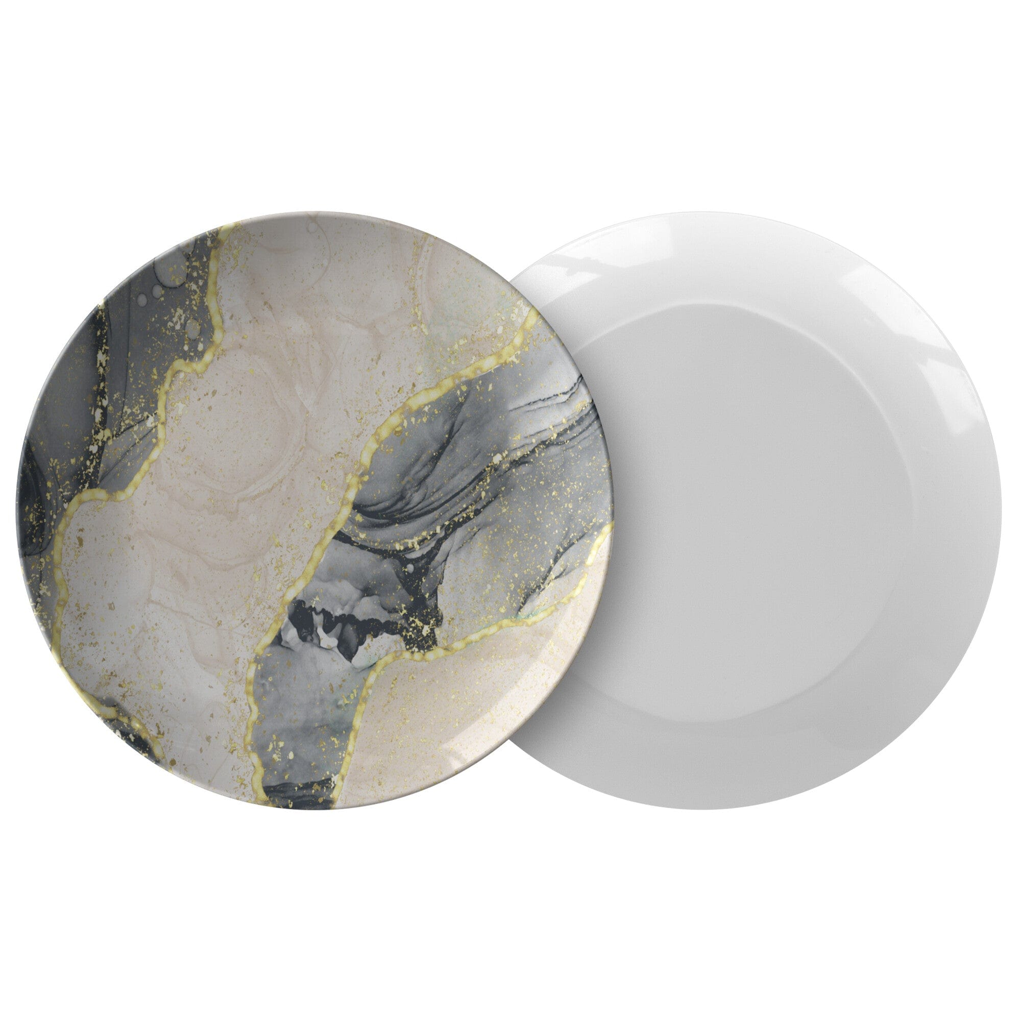 Kate McEnroe New York Gray Peach and Gold Sparkles Marble Dinner PlatesPlatesP20 - SPA - GRA - 36S