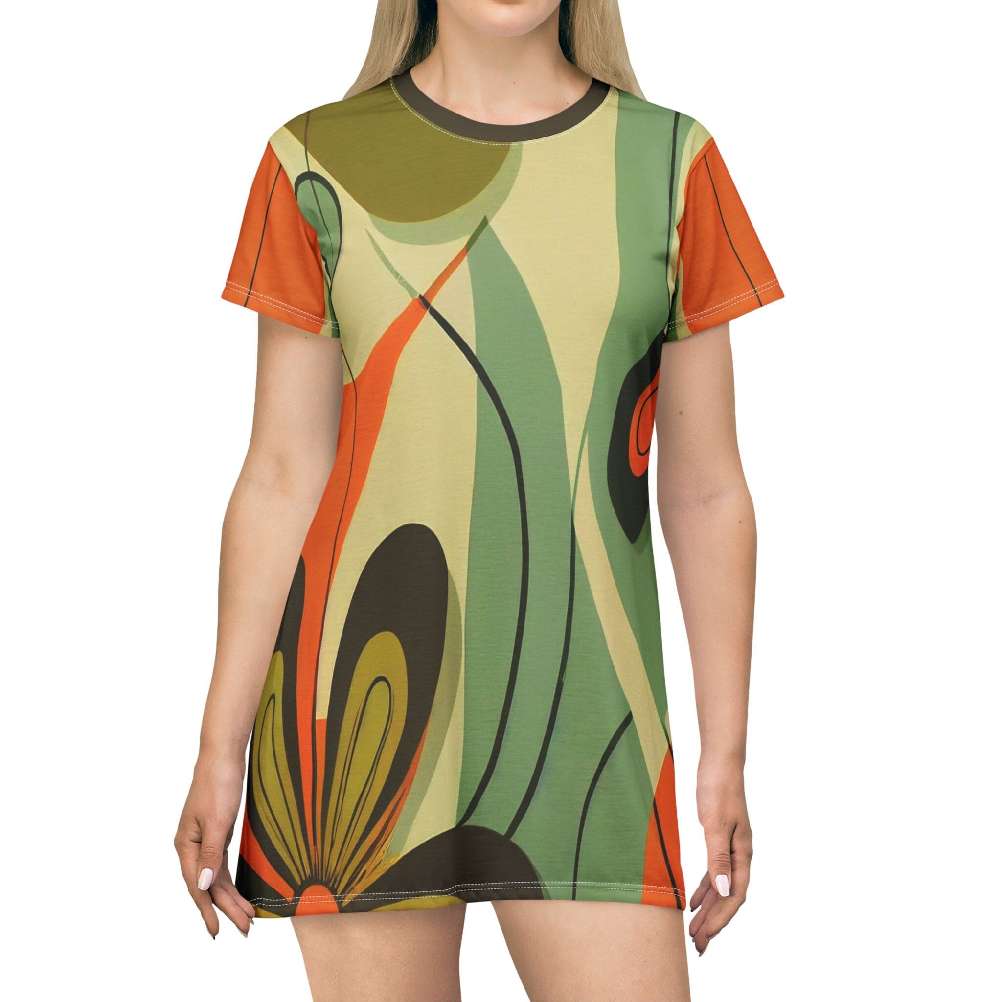 Kate McEnroe New York Groovy 60s, 70s MCM Retro Hippie Flower Power T - Shirt Dress, Mid Century Modern Hipster Boho Party Dress - 130182223Dresses16766411860931210499