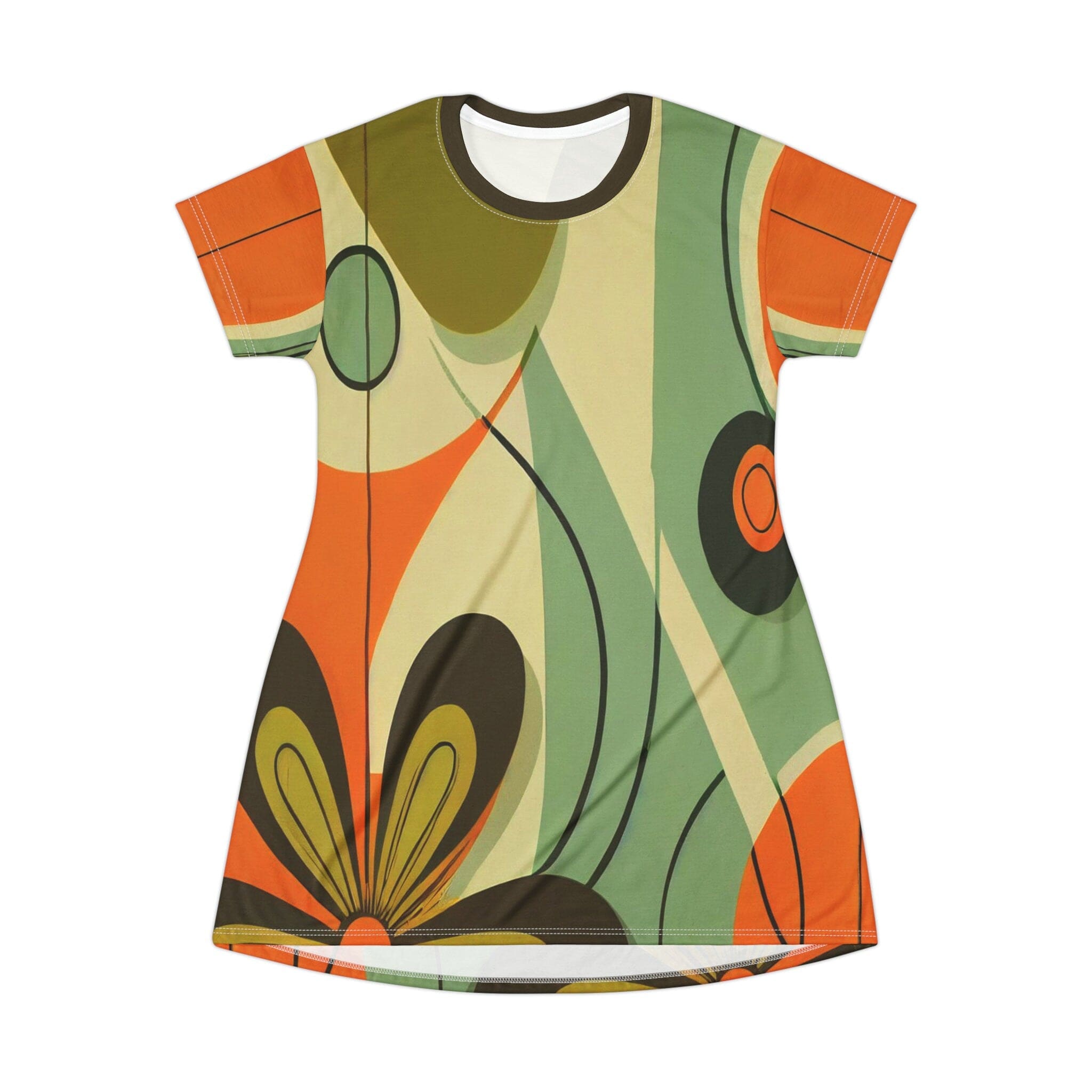 Kate McEnroe New York Groovy 60s, 70s MCM Retro Hippie Flower Power T - Shirt Dress, Mid Century Modern Hipster Boho Party Dress - 130182223Dresses16766411860931210499