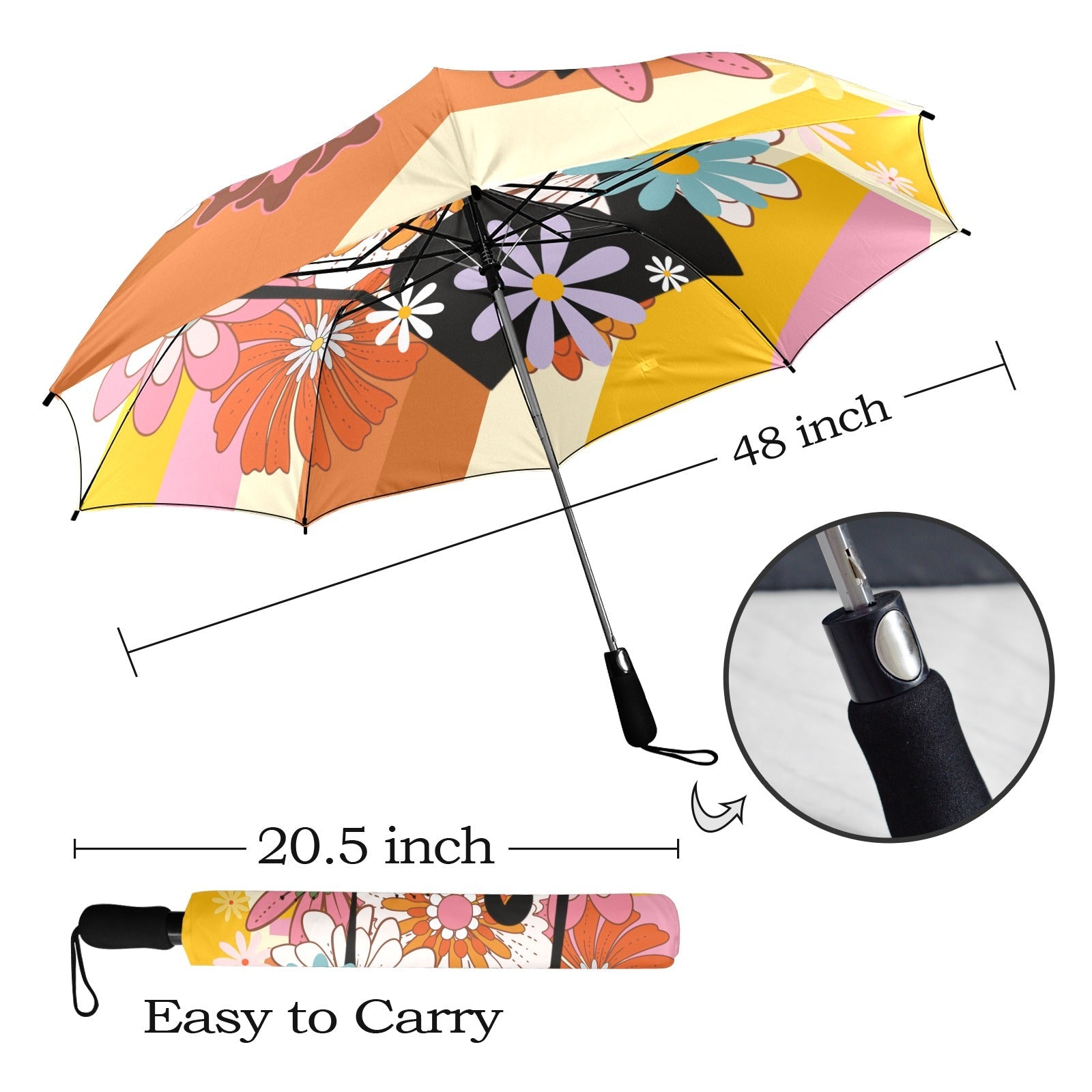 Kate McEnroe New York Groovy 70s Atomic Cat Mod Floral Umbrella, Hippie Psychedelic Mid Century Modern Retro Rain Gearn Retro Rain GearUmbrellas11813412167637439035