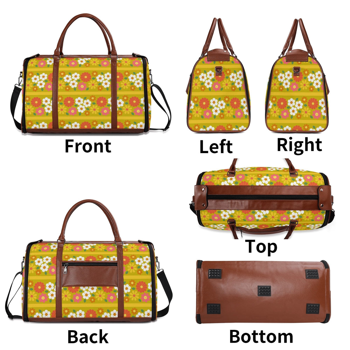 Kate McEnroe New York Groovy 70s Flower Power Duffel Bag, Retro Mod Daisy Travel Weekender, Vintage Hippie LuggageDuffel BagsNM646D6W - 1