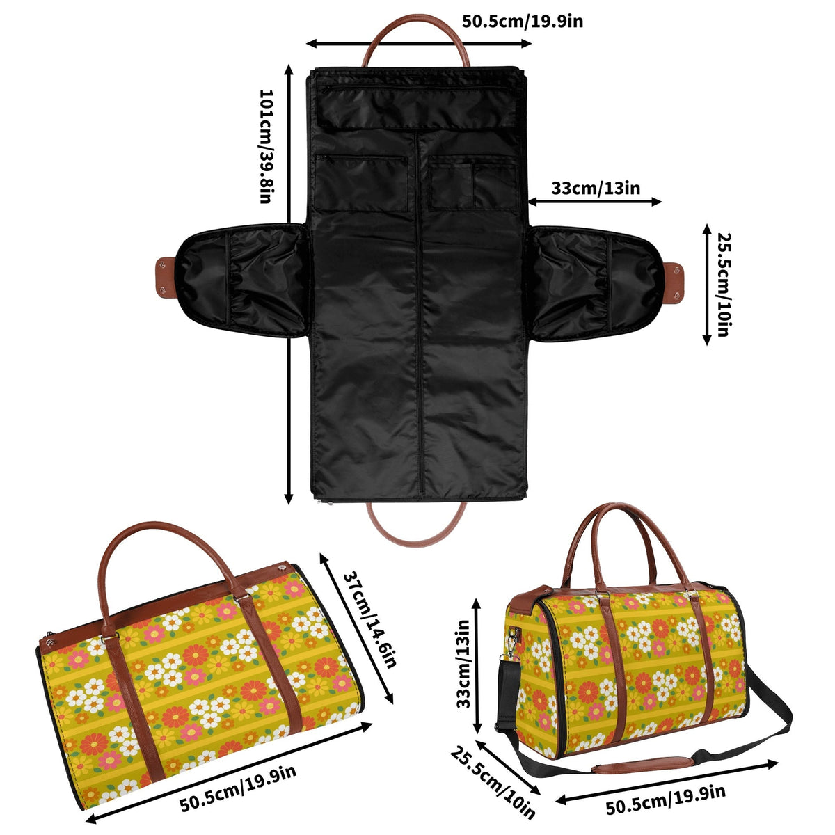 Kate McEnroe New York Groovy 70s Flower Power Duffel Bag, Retro Mod Daisy Travel Weekender, Vintage Hippie LuggageDuffel BagsNM646D6W - 1