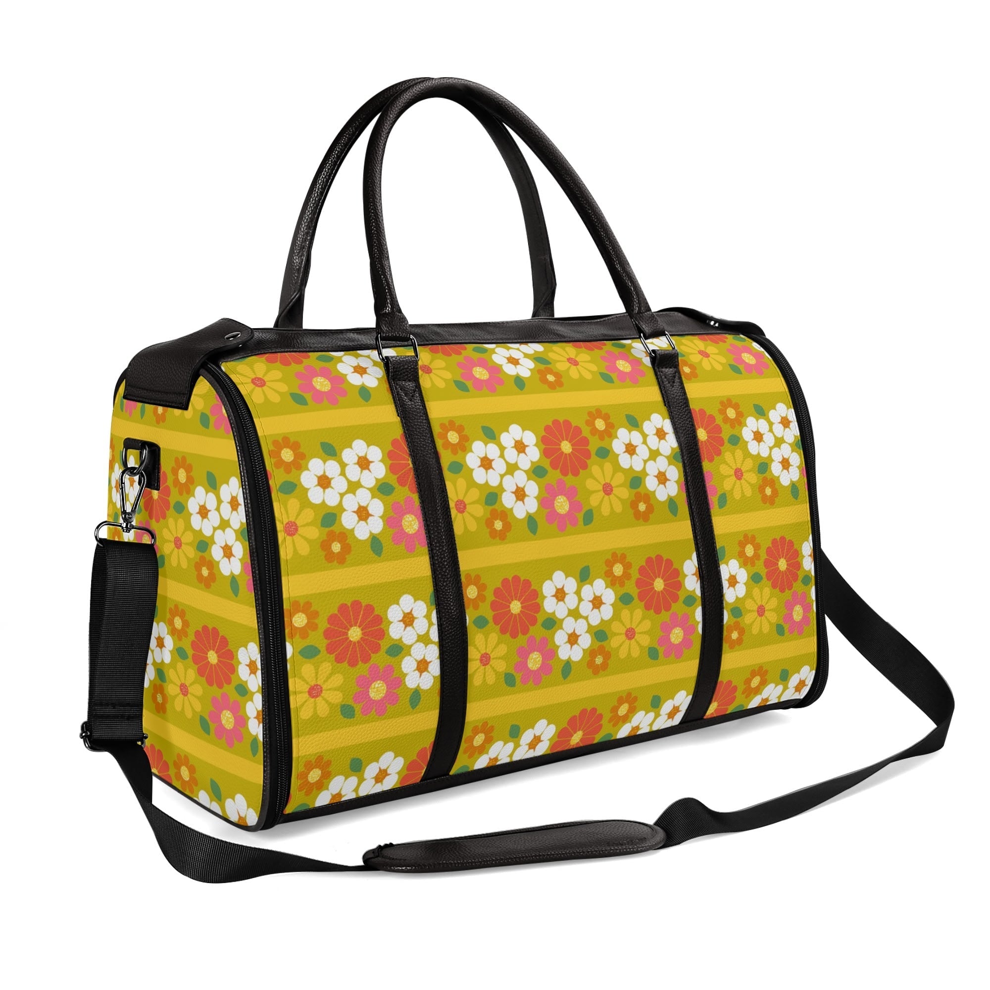 Kate McEnroe New York Groovy 70s Flower Power Duffel Bag, Retro Mod Daisy Travel Weekender, Vintage Hippie LuggageDuffel BagsNM646D6W - 2