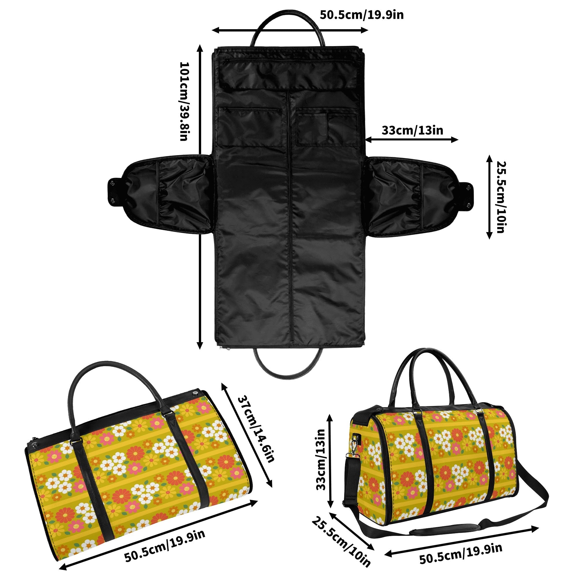 Kate McEnroe New York Groovy 70s Flower Power Duffel Bag, Retro Mod Daisy Travel Weekender, Vintage Hippie LuggageDuffel BagsNM646D6W - 2