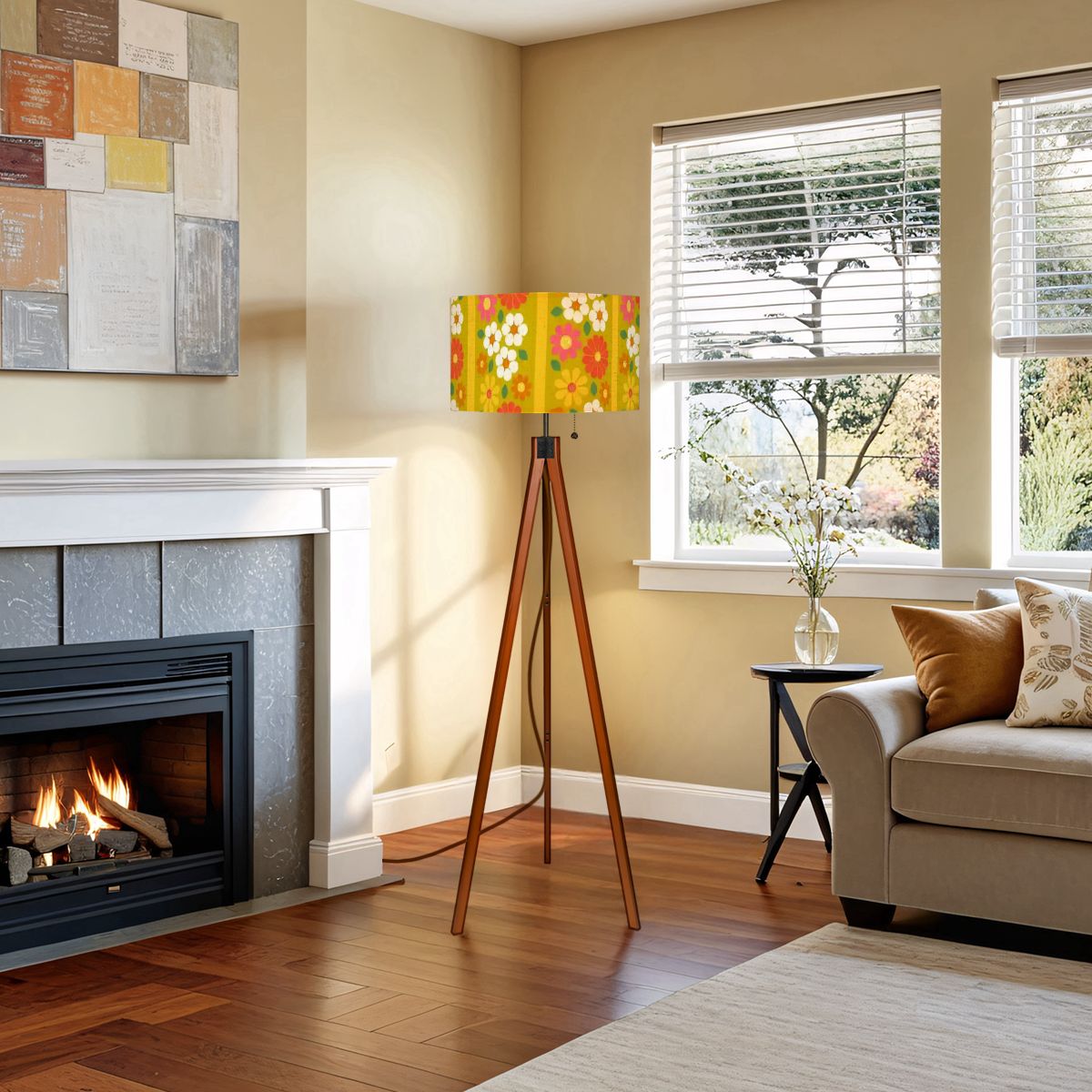 Kate McEnroe New York Groovy 70s Flower Power Tripod Floor Lamp, Mid Century Modern Retro Accent LightFloor LampsCKdhts9UtB