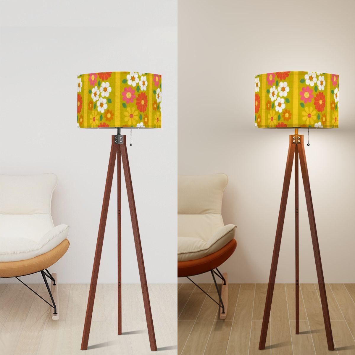 Kate McEnroe New York Groovy 70s Flower Power Tripod Floor Lamp, Mid Century Modern Retro Accent LightFloor LampsCKdhts9UtB