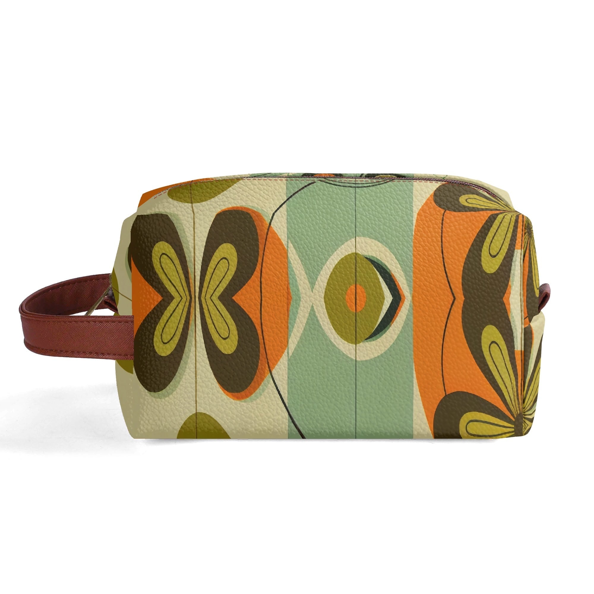 Kate McEnroe New York Groovy 70s Mod Floral Makeup Bag, Retro Mid Century Modern Dopp KitCosmetic & Toiletry BagsWJ2D867W-1