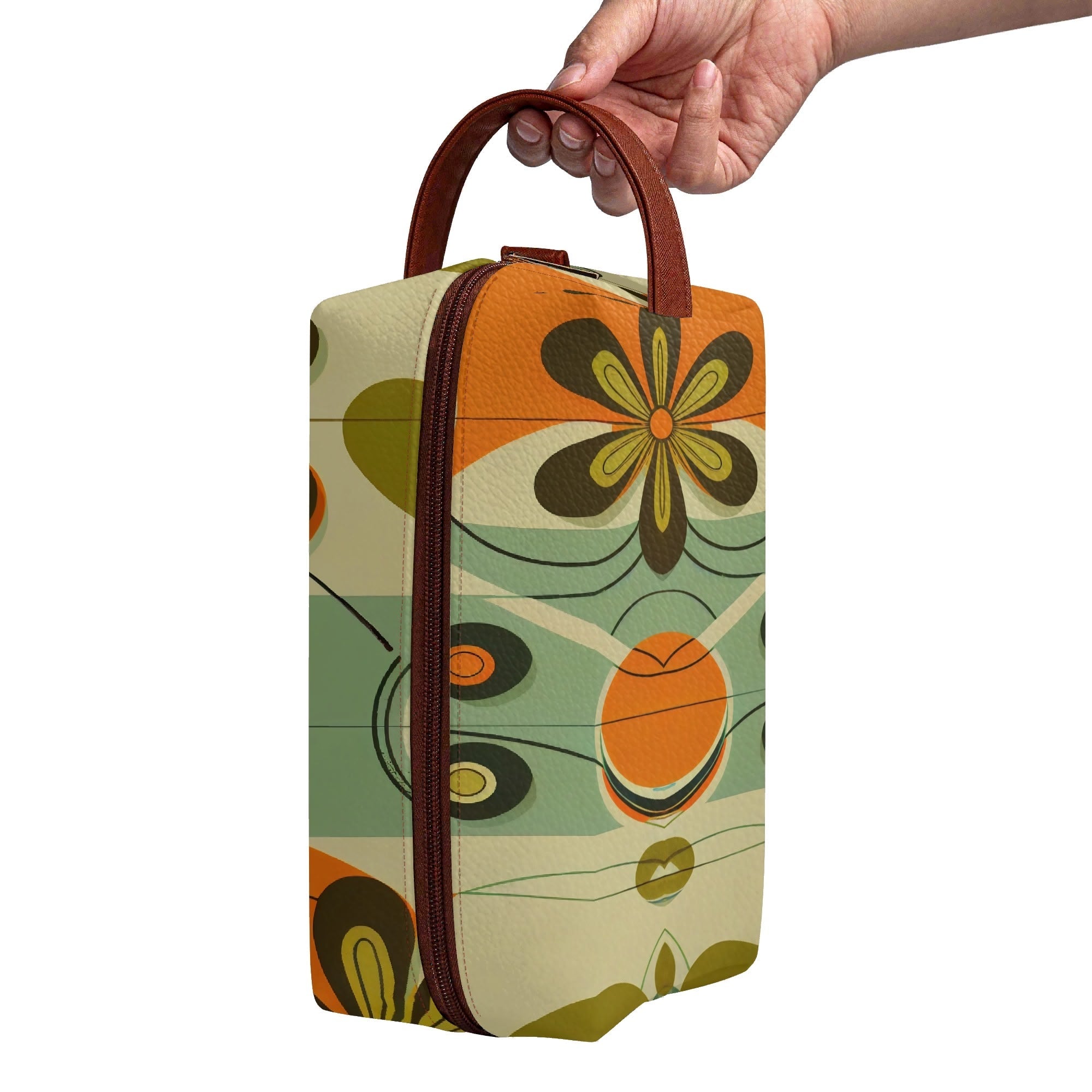 Kate McEnroe New York Groovy 70s Mod Floral Makeup Bag, Retro Mid Century Modern Dopp KitCosmetic & Toiletry BagsWJ2D867W-1