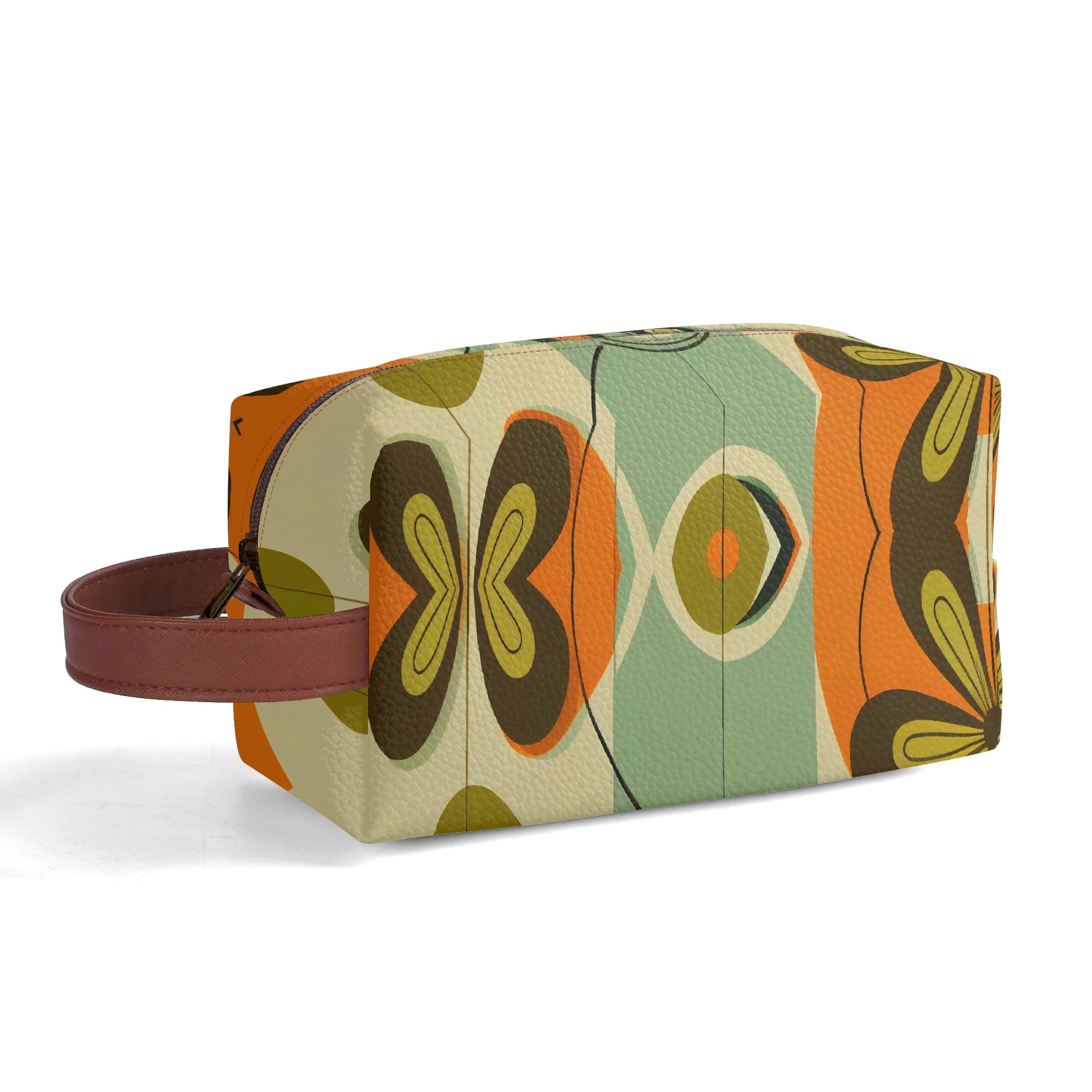 Kate McEnroe New York Groovy 70s Mod Floral Makeup Bag, Retro Mid Century Modern Dopp KitCosmetic & Toiletry BagsWJ2D867W-1