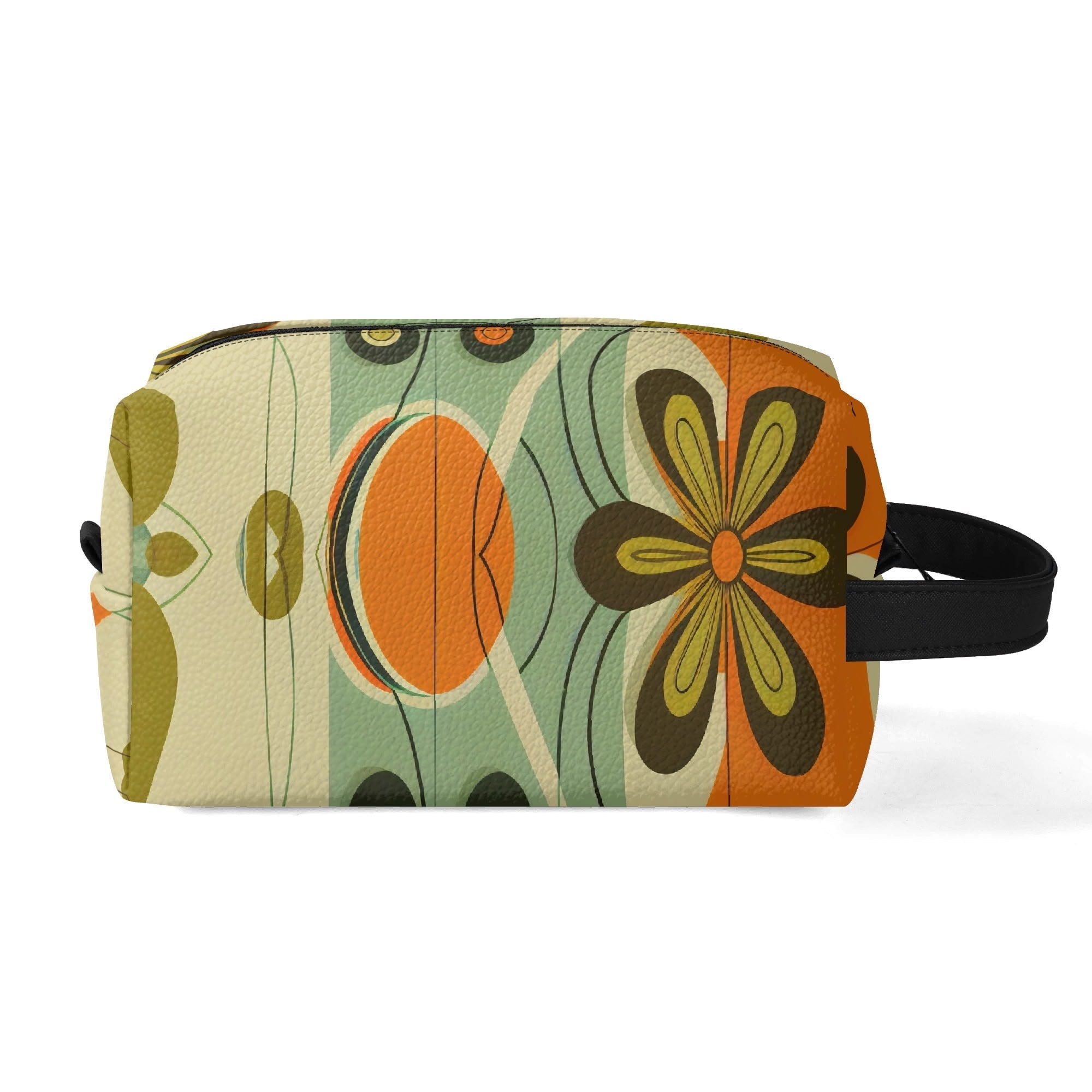 Kate McEnroe New York Groovy 70s Mod Floral Makeup Bag, Retro Mid Century Modern Dopp KitCosmetic & Toiletry BagsWJ2D867W-2