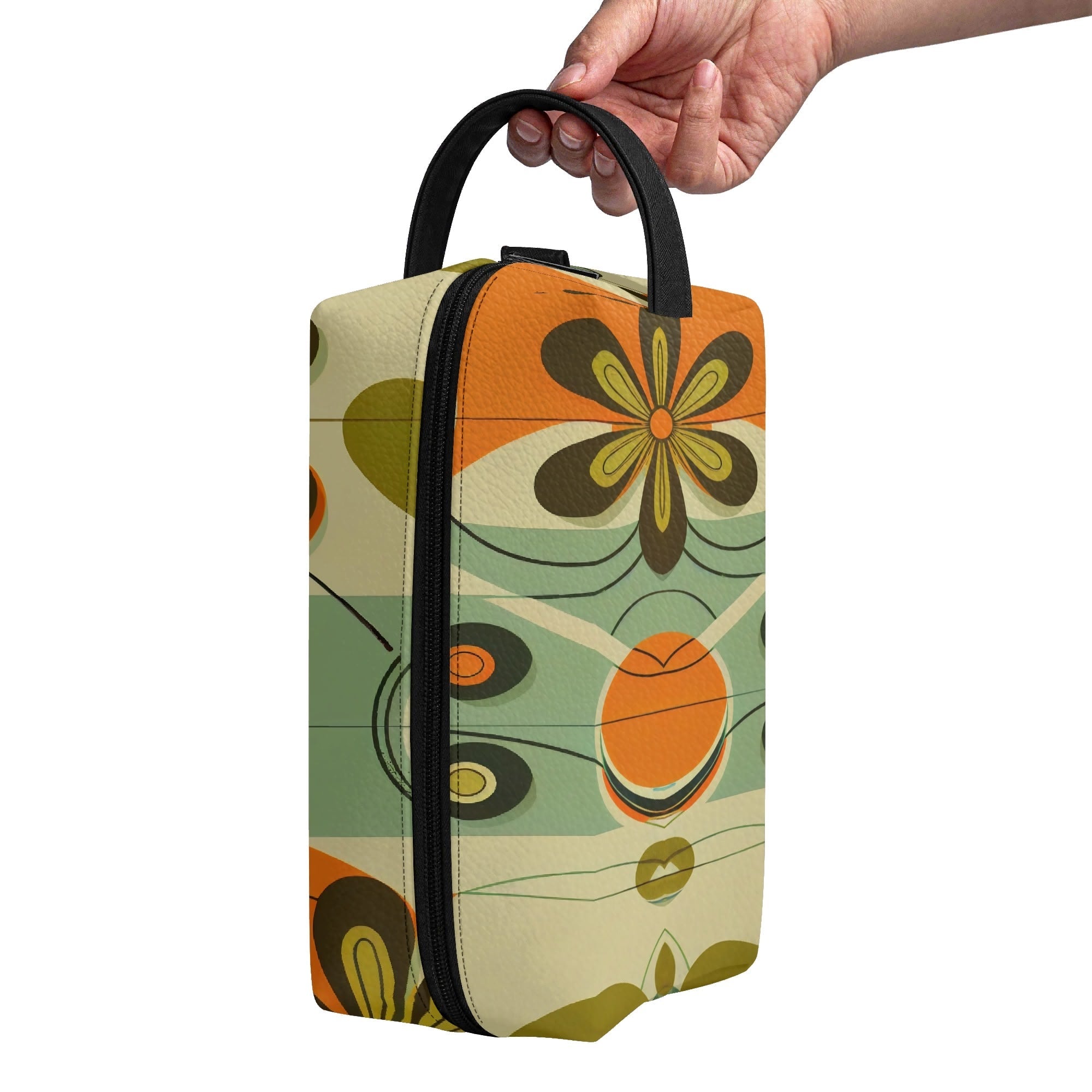 Kate McEnroe New York Groovy 70s Mod Floral Makeup Bag, Retro Mid Century Modern Dopp KitCosmetic & Toiletry BagsWJ2D867W-2
