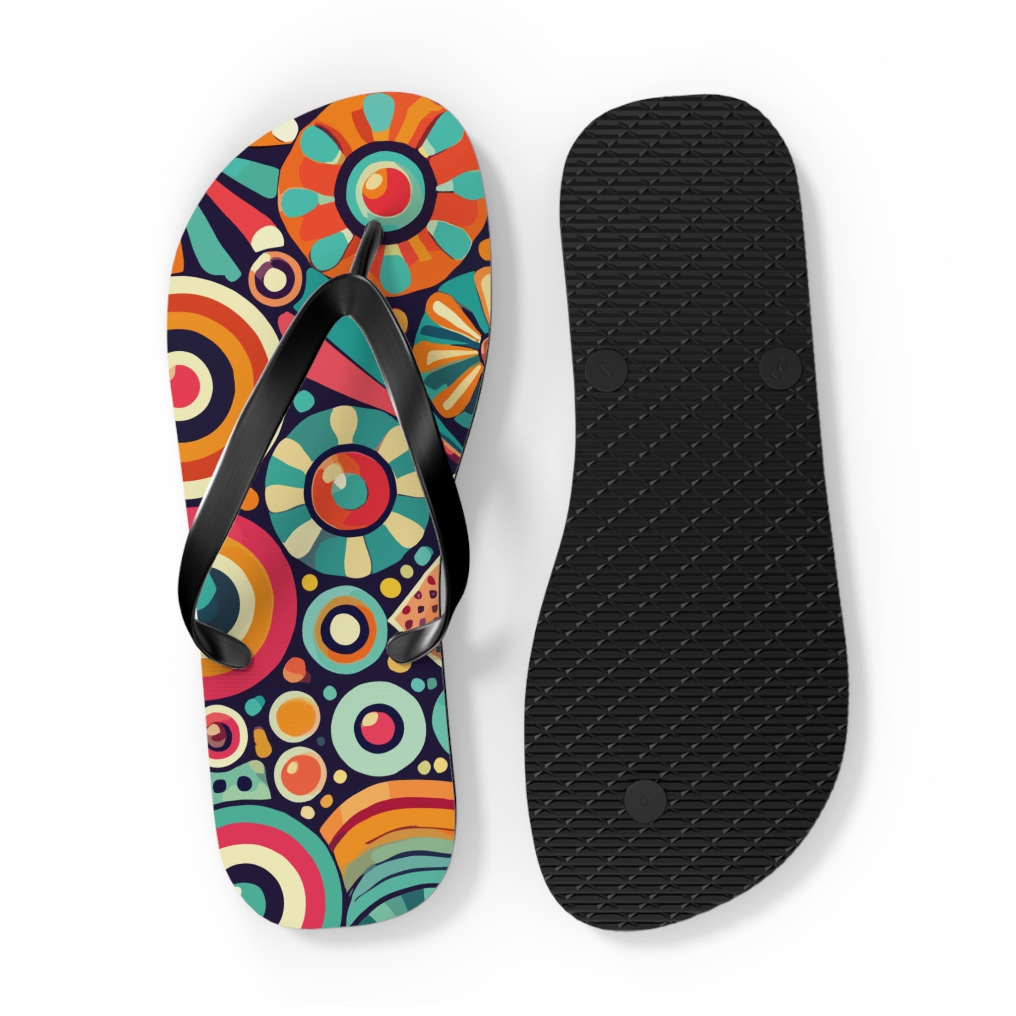 Kate McEnroe New York Groovy 70s Psychedelic Flip Flops, Retro Sunburst Beach SandalsFlip Flops33968940844774856177
