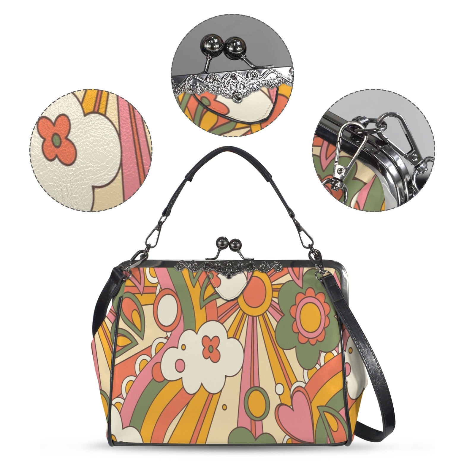 Kate McEnroe New York Groovy 70s Sunshine Floral Kisslock Purse, Retro Mod Psychedelic CrossbodyCrossbody BagsD3185465