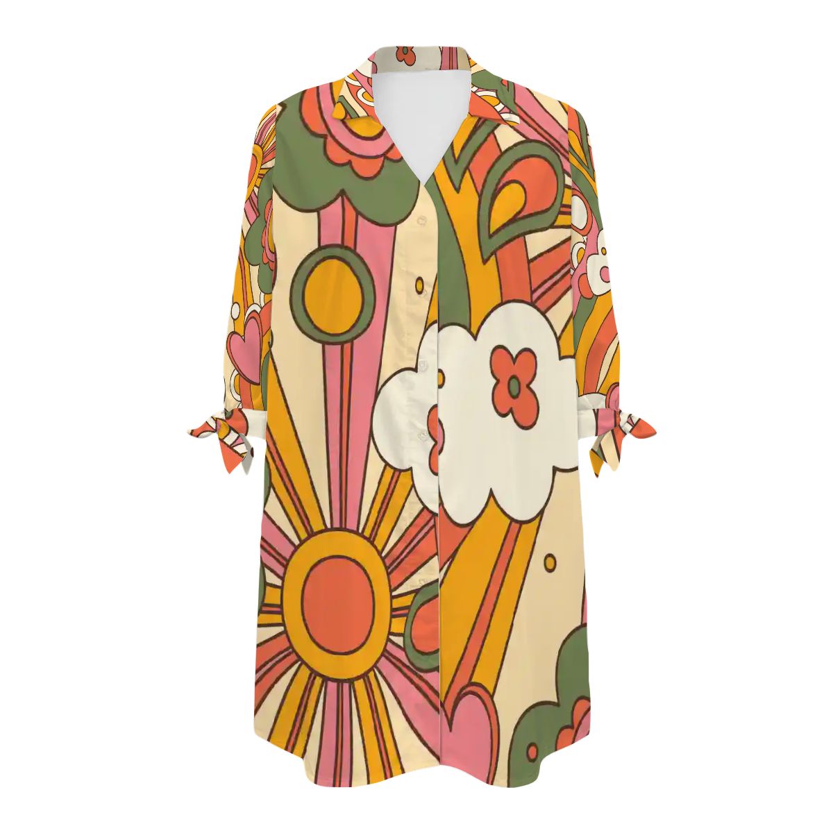 Kate McEnroe New York Groovy 70s Sunshine Shirt Dress Cover - Up, Retro Floral Beach TunicSwimsuits Cover UpshQ10yaCSy6